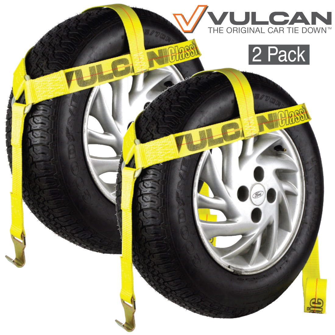 VULCAN Wheel Dolly Tire Harness with Flat Hooks - Bonnet Style - Classic Yellow - 1,665 Pound Safe Working Load - 2 Pack