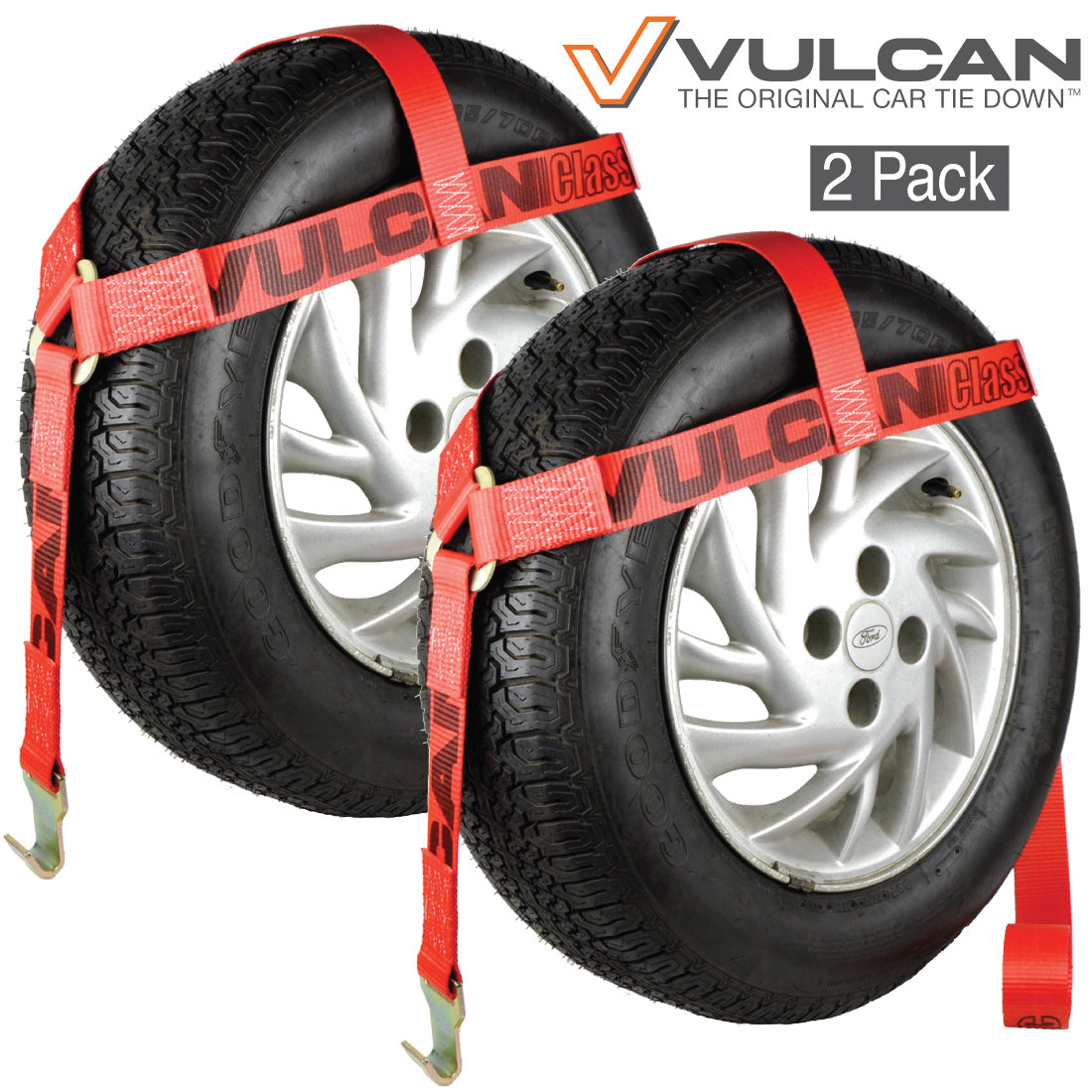 VULCAN Wheel Dolly Tire Harness with Flat Hooks - Bonnet Style - Classic Red - 2 Pack - 1,665 Pound Safe Working Load