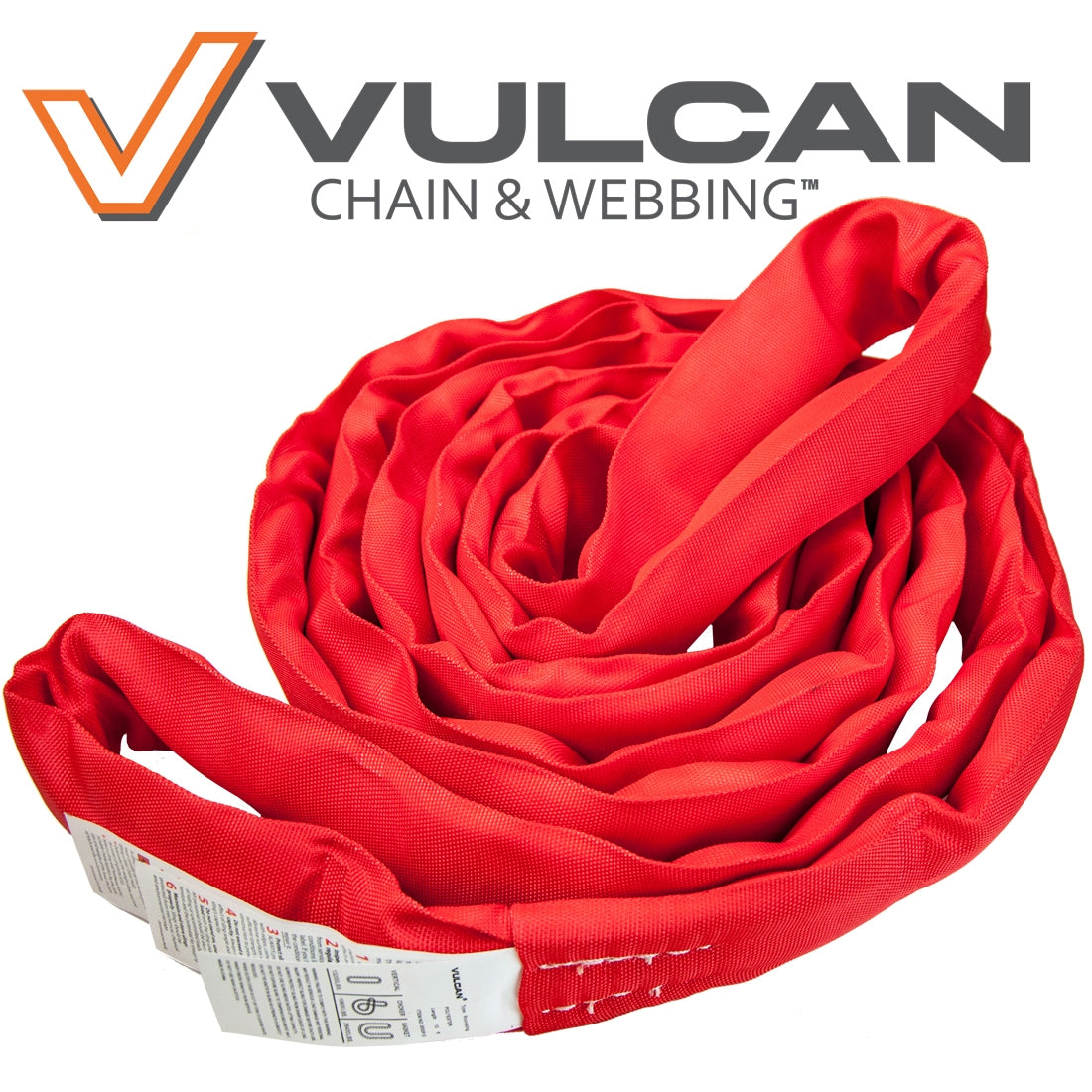 VULCAN Round Sling - Heavy Duty - 8 Foot - Red - Safe Working Load of 13,200 Lbs. (V) - 10,600 Lbs. (C) and 26,400 Lbs. (B)