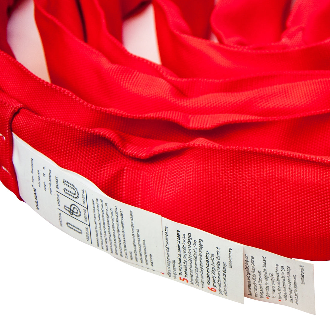 VULCAN Round Sling - Heavy Duty - 10 Foot - Red - Safe Working Load of 13,200 Lbs. (V) - 10,600 Lbs. (C) and 26,400 Lbs. (B)