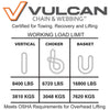 VULCAN Round Sling - Medium Duty - 6 Foot - Yellow - Safe Working Load of 8,400 Lbs. (V) - 6,700 Lbs. (C) and 16,800 Lbs. (B)