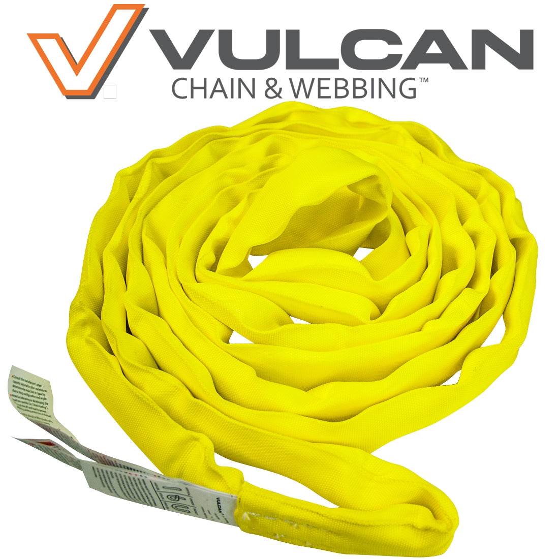 VULCAN Round Sling - Medium Duty - 6 Foot - Yellow - Safe Working Load of 8,400 Lbs. (V) - 6,700 Lbs. (C) and 16,800 Lbs. (B)