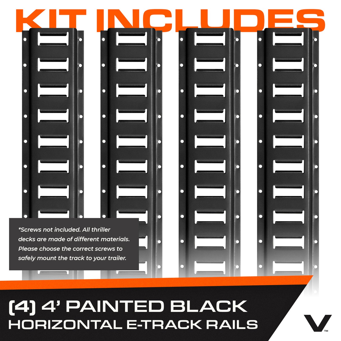 VULCAN E-Track - Horizontal Painted Black Section - 4 Foot - 4 Pack