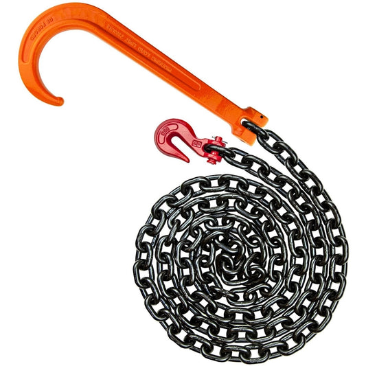 VULCAN Alloy Tow Chain with Forged Long J Hook - Grade 80 - 3/8 Inch x 10 Foot - PROSeries - 7,100 Pound Safe Working Load