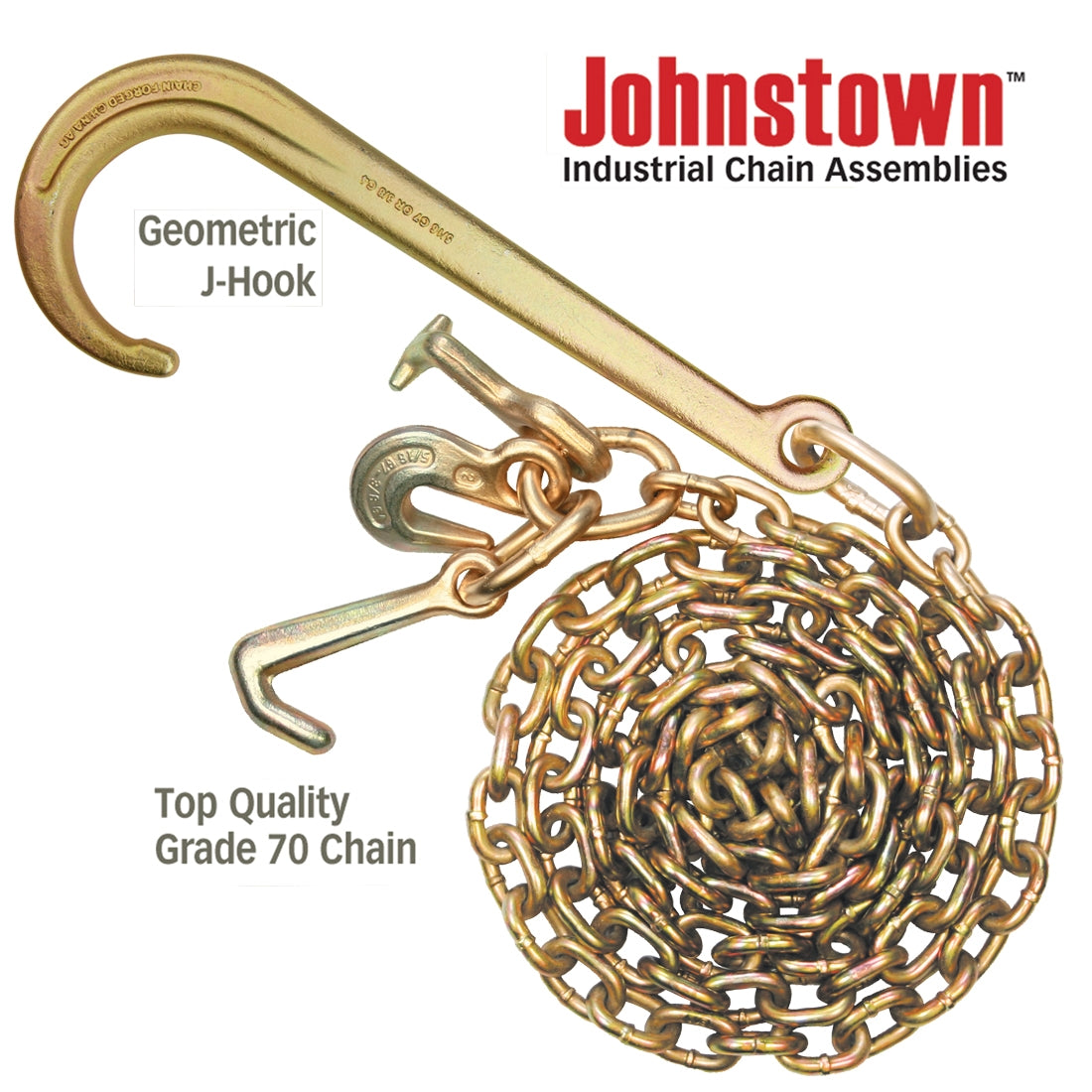 VULCAN Tow Chain with 15 Inch Forged J Hook and GTJ Cluster - Grade 70 Chain - 6 Foot - 4,700 Pound Safe Working Load