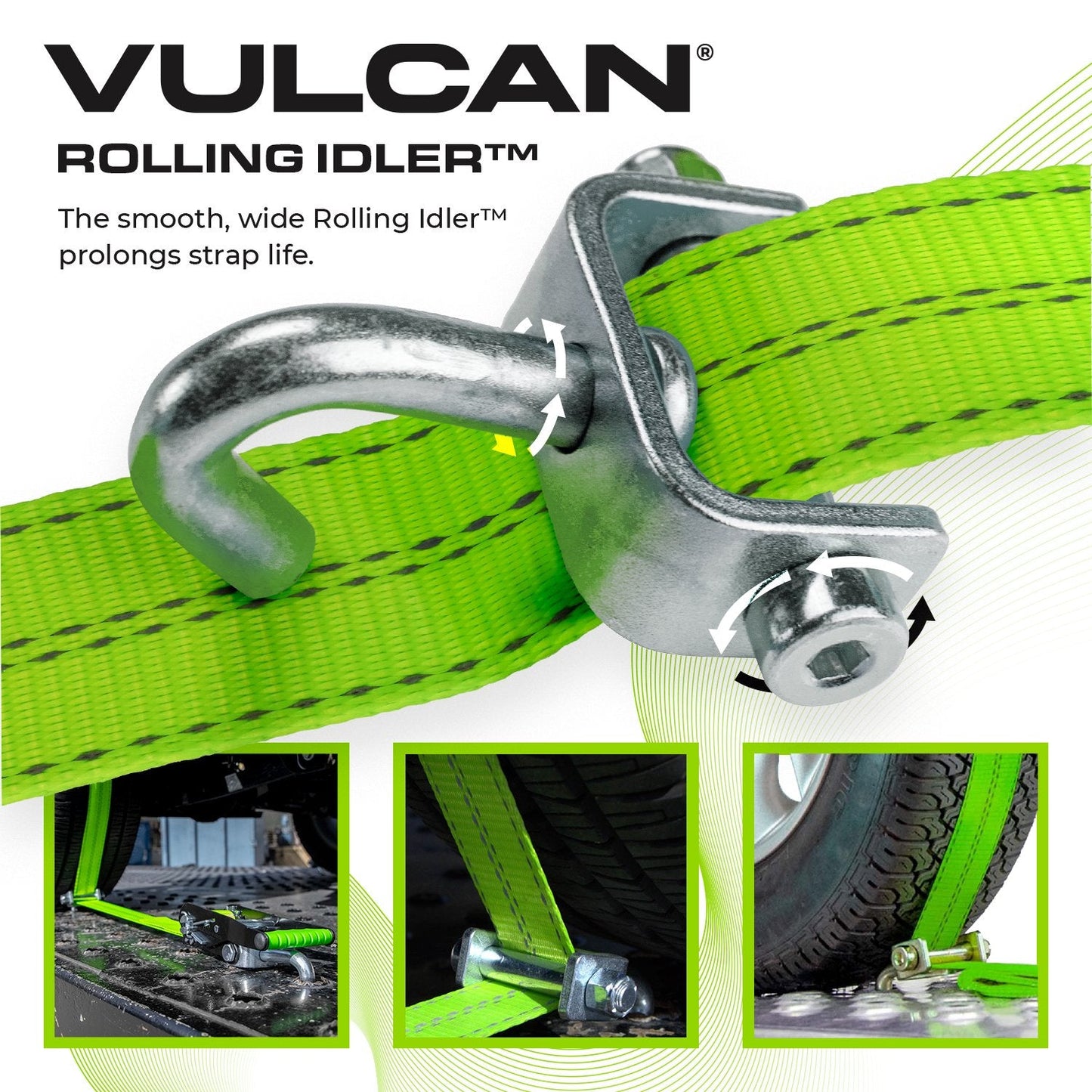 VULCAN Autohauler Car Tie Down System - Rolling Idler Three Cleat - 120 Inch - 3,300 Pound Safe Working Load