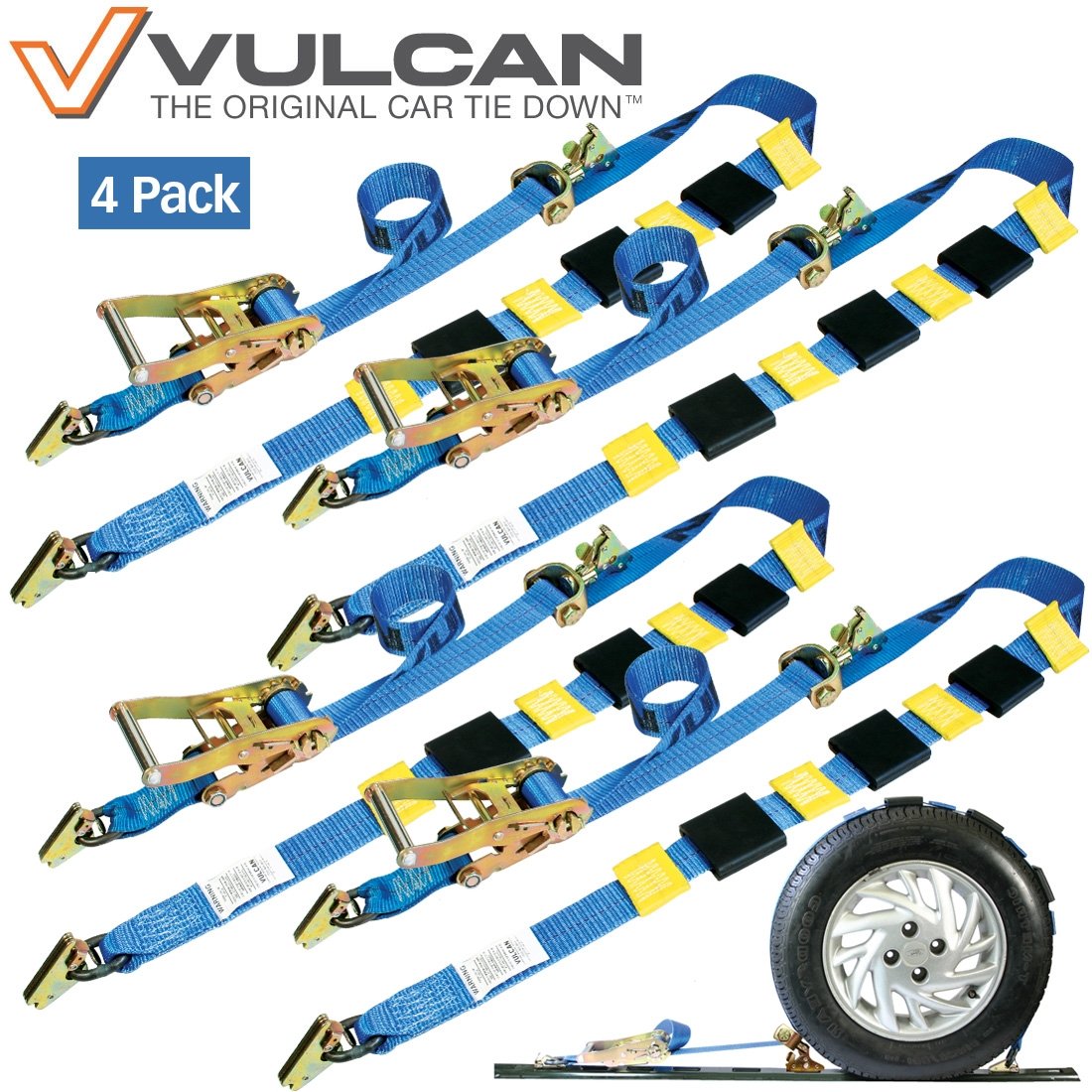 VULCAN Car Tie Downs - E Track Rolling Idler 3-Cleat - 120 Inch - 4 Pack - 3,300 Pound Safe Working Load