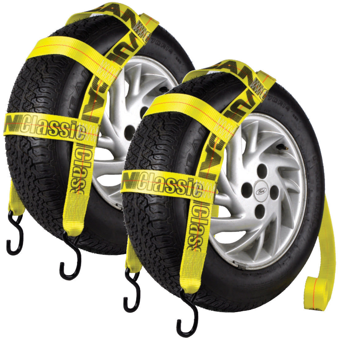 VULCAN Wheel Dolly Tire Strap with S Hooks - Basket Style - 78 Inch - 2 Pack - Classic Yellow - 1,665 Pound Safe Working Load