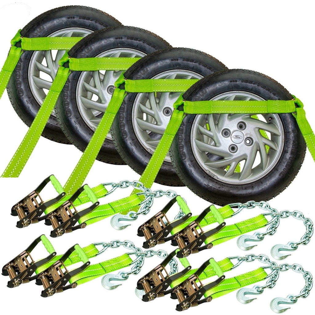 VULCAN Car Tie Down with Chain Anchors - Flat Bed Side Rail - 3,300 Pound Safe Working Load