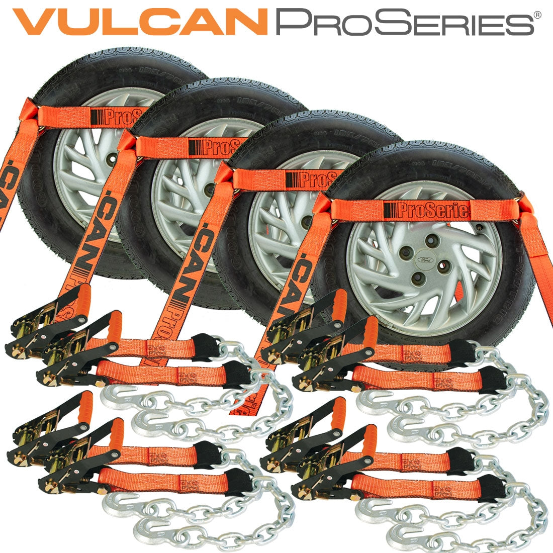 VULCAN Car Tie Down with Chain Anchors - Side Rail - 4 Pack - PROSeries - 3,300 Pound Safe Working Load