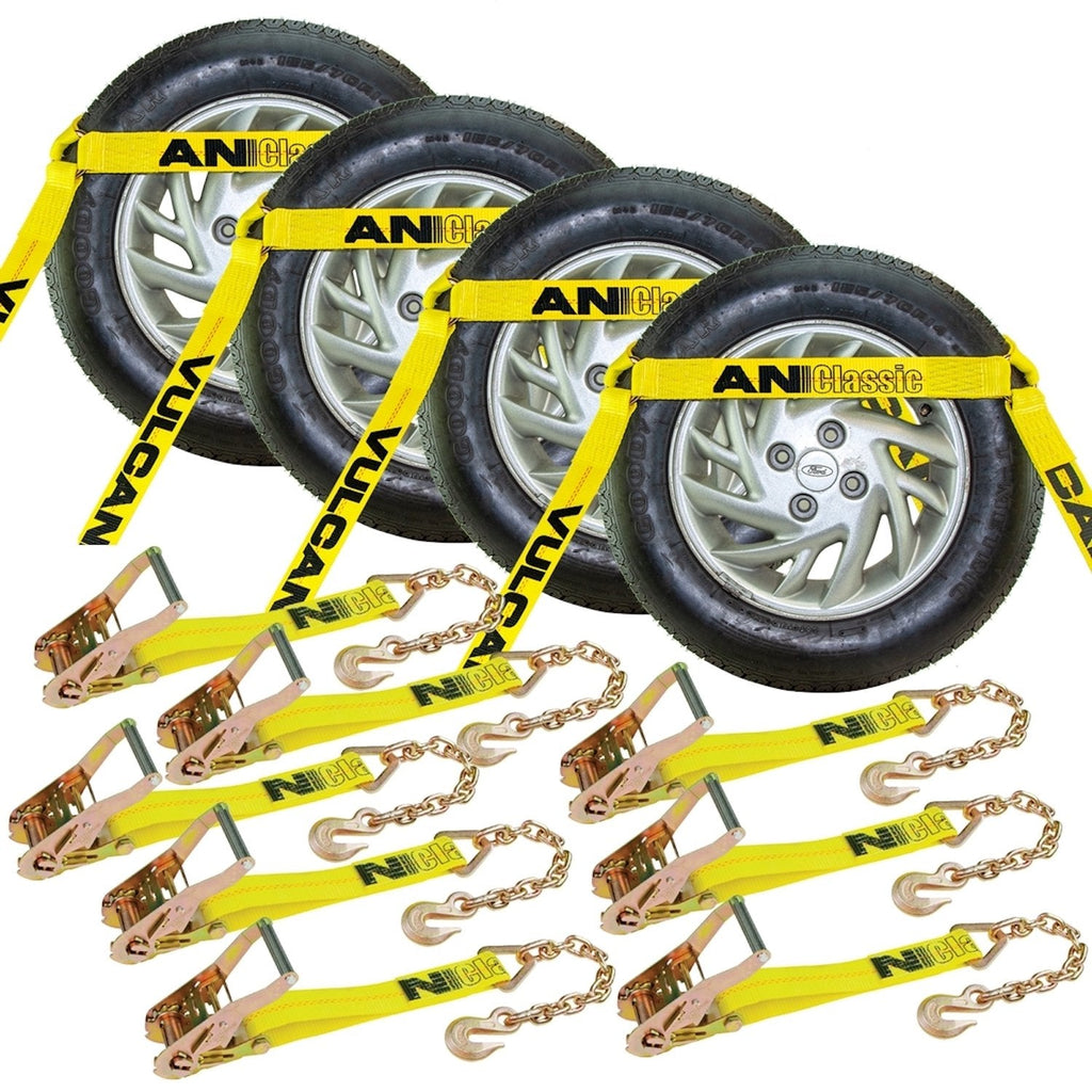 VULCAN Car Tie Down with Chain Anchors - Flat Bed Side Rail - 3,300 Pound Safe Working Load