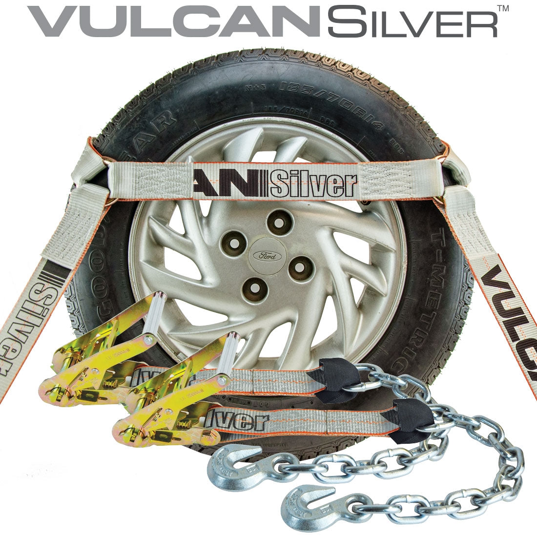 VULCAN Car Tie Down with Chain Anchors - Side Rail - 4 Pack - Silver Series - 3,300 Pound Safe Working Load