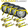 VULCAN Car Tie Down with Flat Hooks - Flat Bed Side Rail - 4 Pack - Classic Yellow - 3,300 Pound Safe Working Load