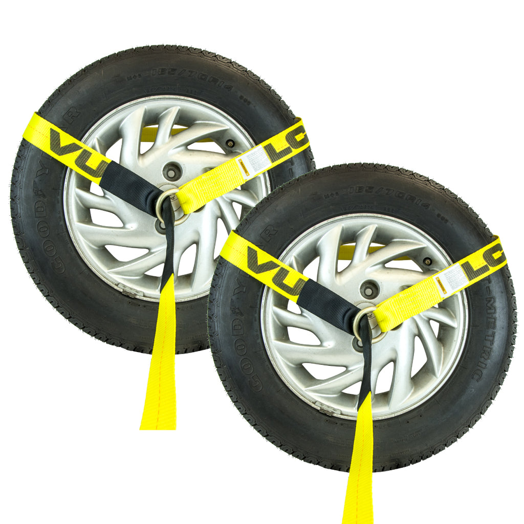 VULCAN Wheel Dolly Tire Harness with Universal O-Ring - Lasso Style - 96 Inch - Classic Yellow - 2 Pack - 3,300 Pound Safe Working Load