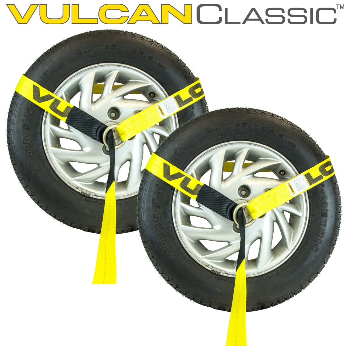 VULCAN Wheel Dolly Tire Harness with Universal O-Ring - Lasso Style - 96 Inch - Classic Yellow - 2 Pack - 3,300 Pound Safe Working Load