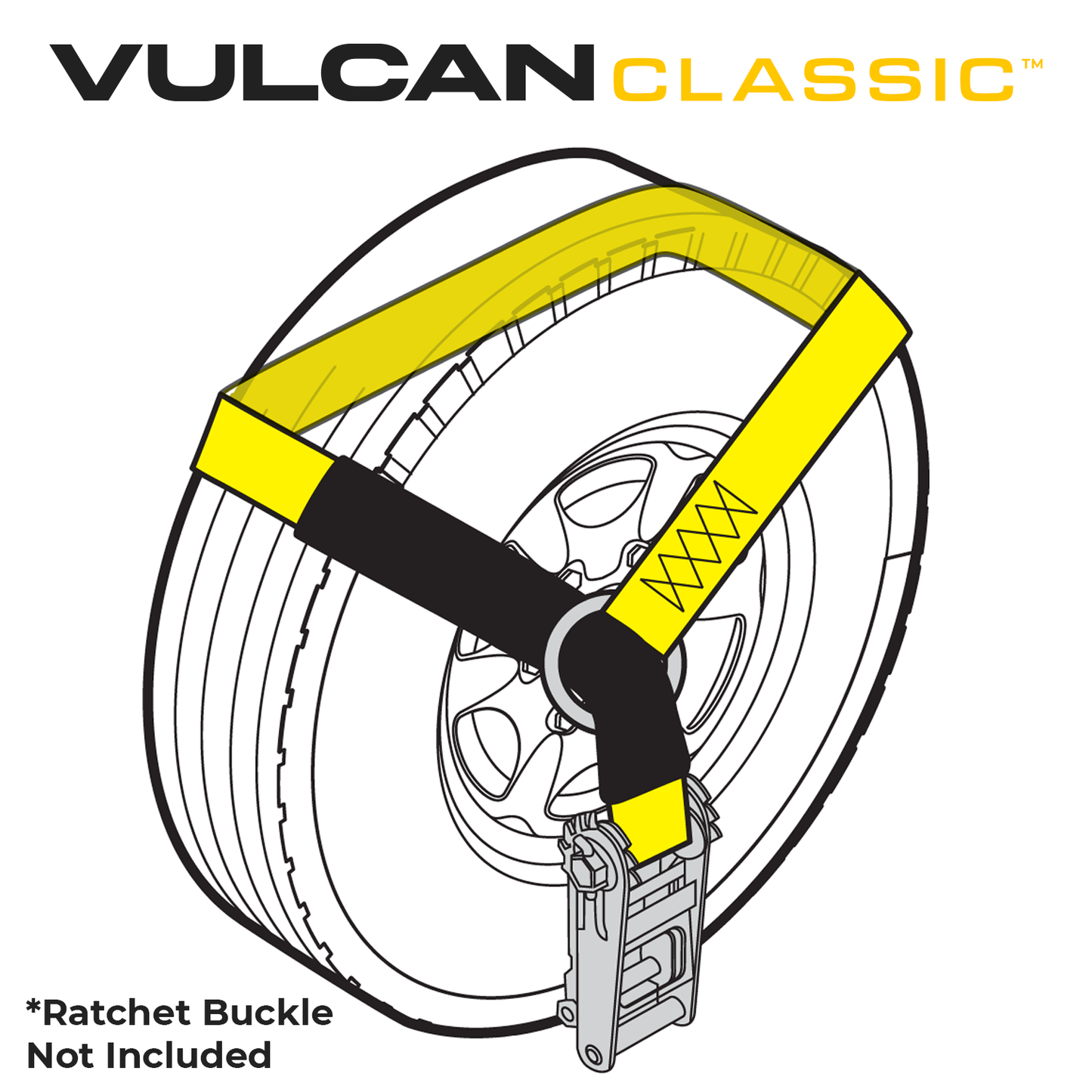 VULCAN Wheel Dolly Tire Harness with Universal O-Ring - 2 Inch x 96 Inch - 4 Pack - Classic Yellow - 3,300 Pound Safe Working Load - Straps Only - Ratchets Sold Separately