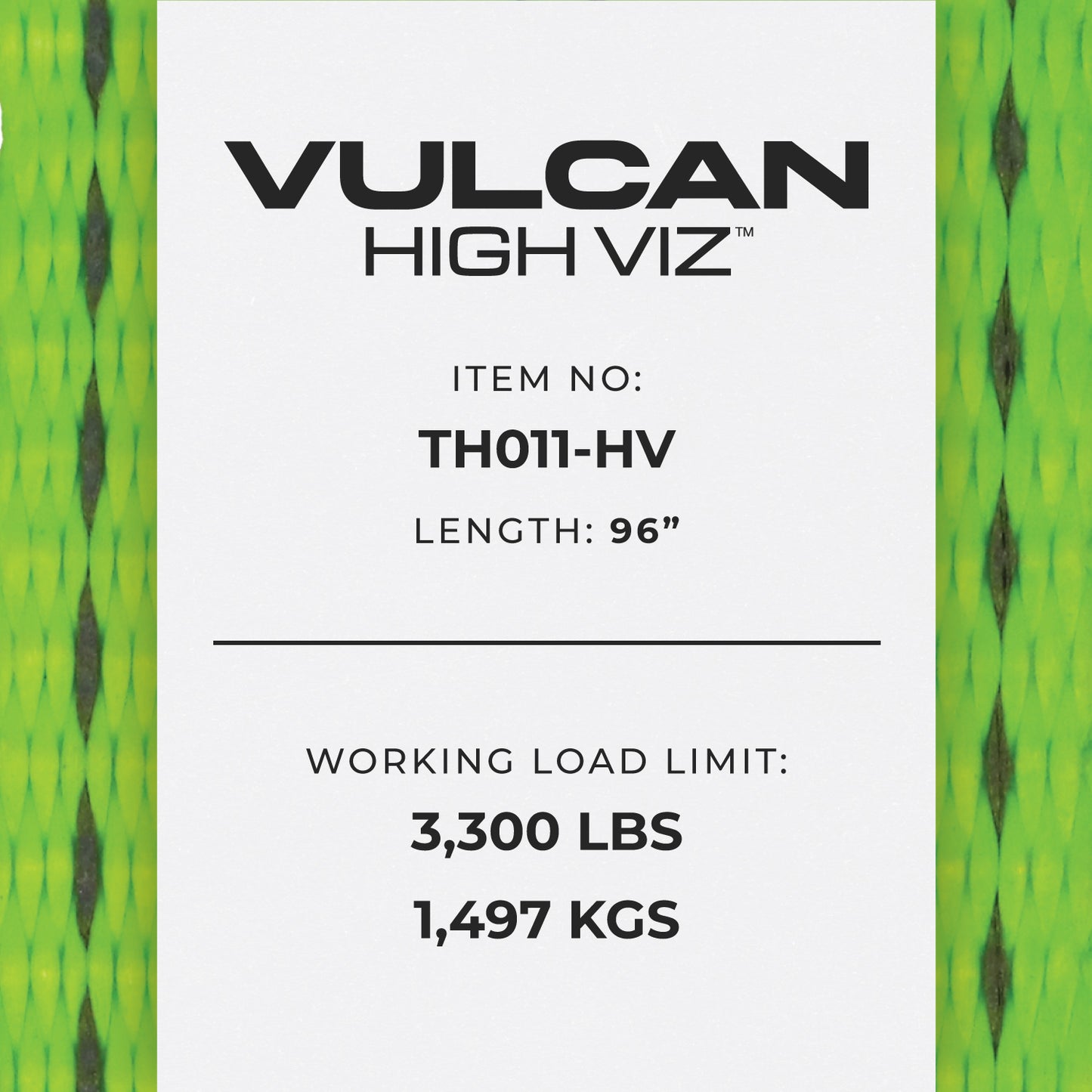 VULCAN Wheel Dolly Tire Harness with Universal O-Ring - 2 Inch x 96 Inch - 4 Pack - High-Viz - 3,300 Pound Safe Working Load - Straps Only - Ratchets Sold Separately