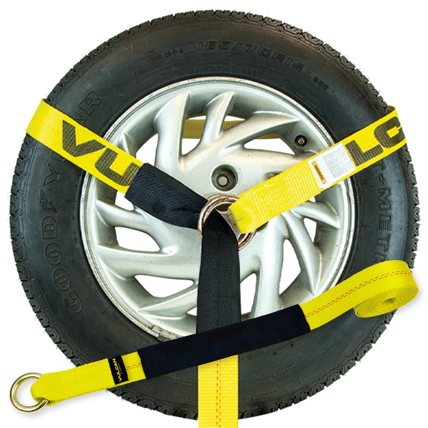 VULCAN Car Tie Down - Flat Hooks - Lasso Style - 2 Inch x 96 Inch - 3,300 Pound Safe Working Load
