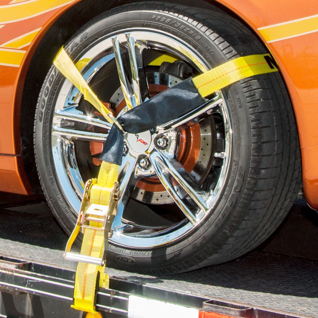 VULCAN Car Tie Down - Flat Hooks - Lasso Style - 2 Inch x 96 Inch - 3,300 Pound Safe Working Load
