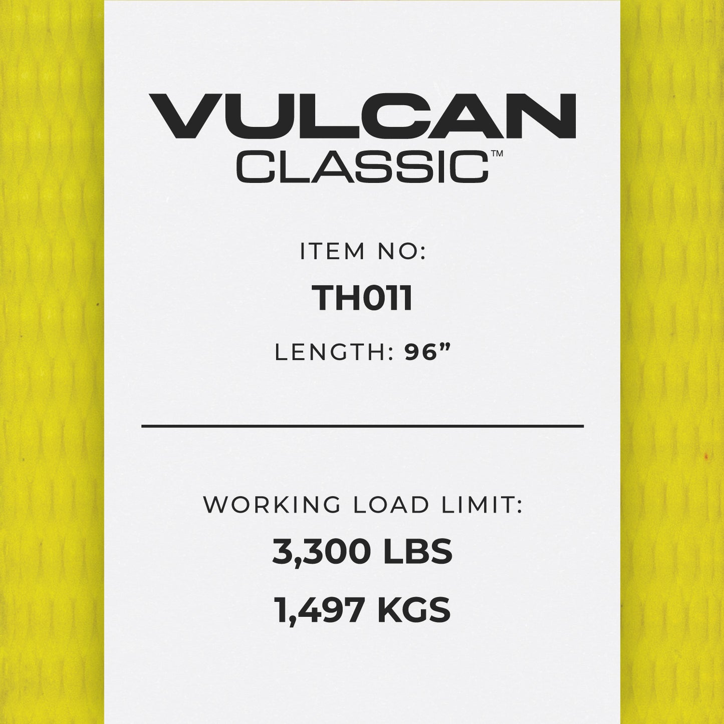 VULCAN Car Tie Down - Flat Hooks - Lasso Style - 2 Inch x 96 Inch - 2 Pack - Classic Yellow - 3,300 Pound Safe Working Load