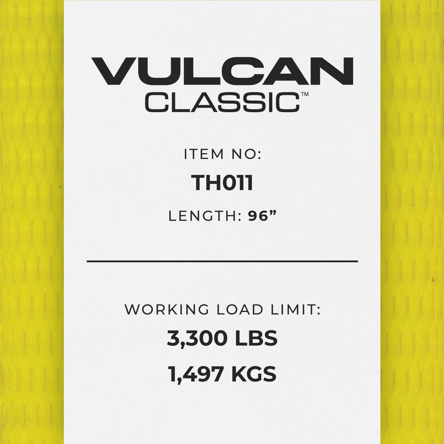 VULCAN Car Tie Down - Flat Hooks - Lasso Style - 2 Inch x 96 Inch - 3,300 Pound Safe Working Load