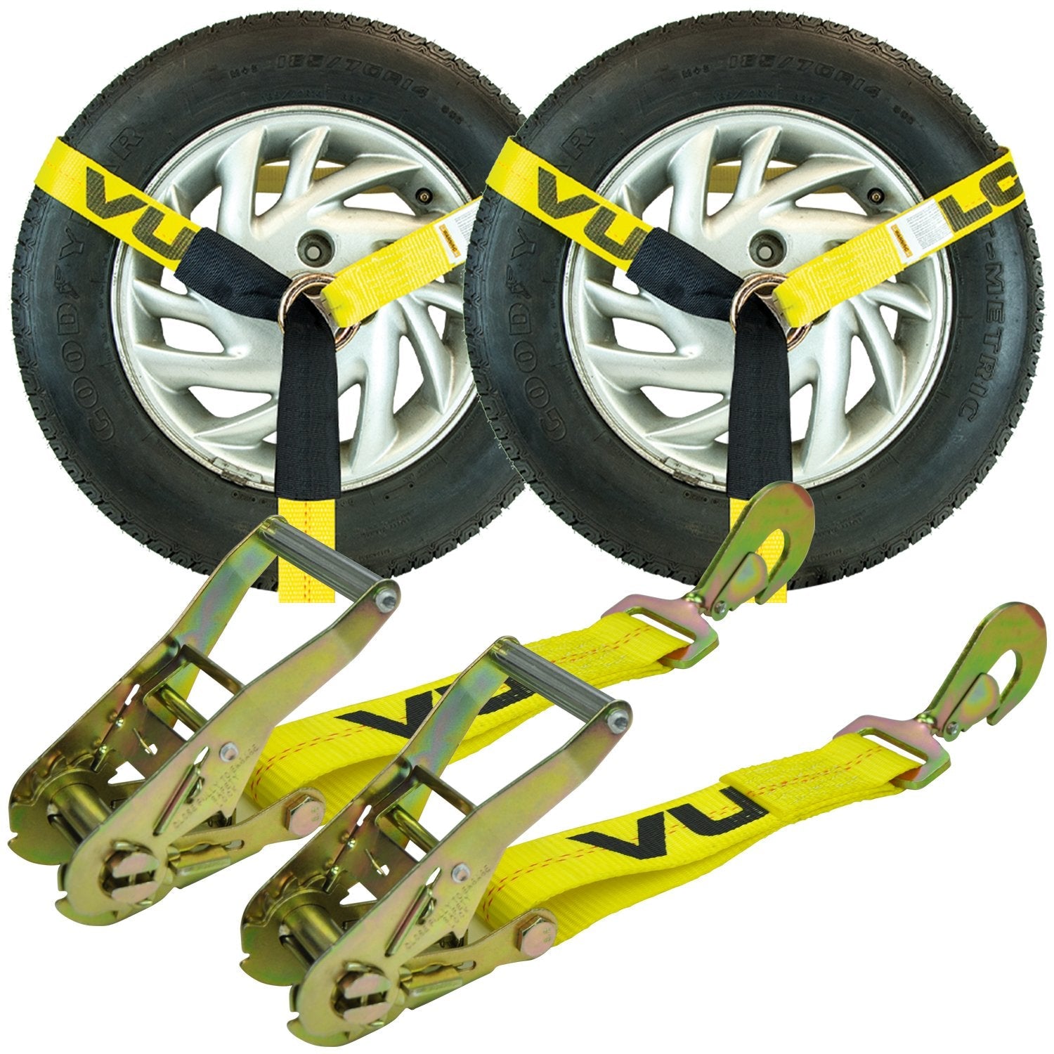 2-Pack Heavy Duty Orange Car Dolly Wheel Nets W/ Twisted Snap Hooks