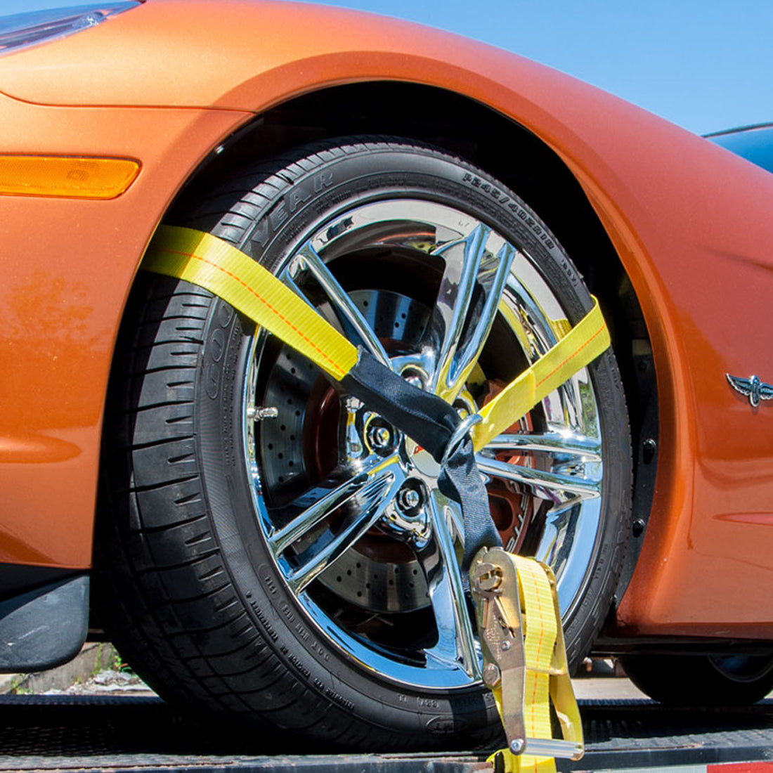 VULCAN Car Tie Down - Twisted Snap Hooks - Lasso Style - 2 Inch x 96 Inch - 2 Pack - Classic Yellow - 3,300 Pound Safe Working Load