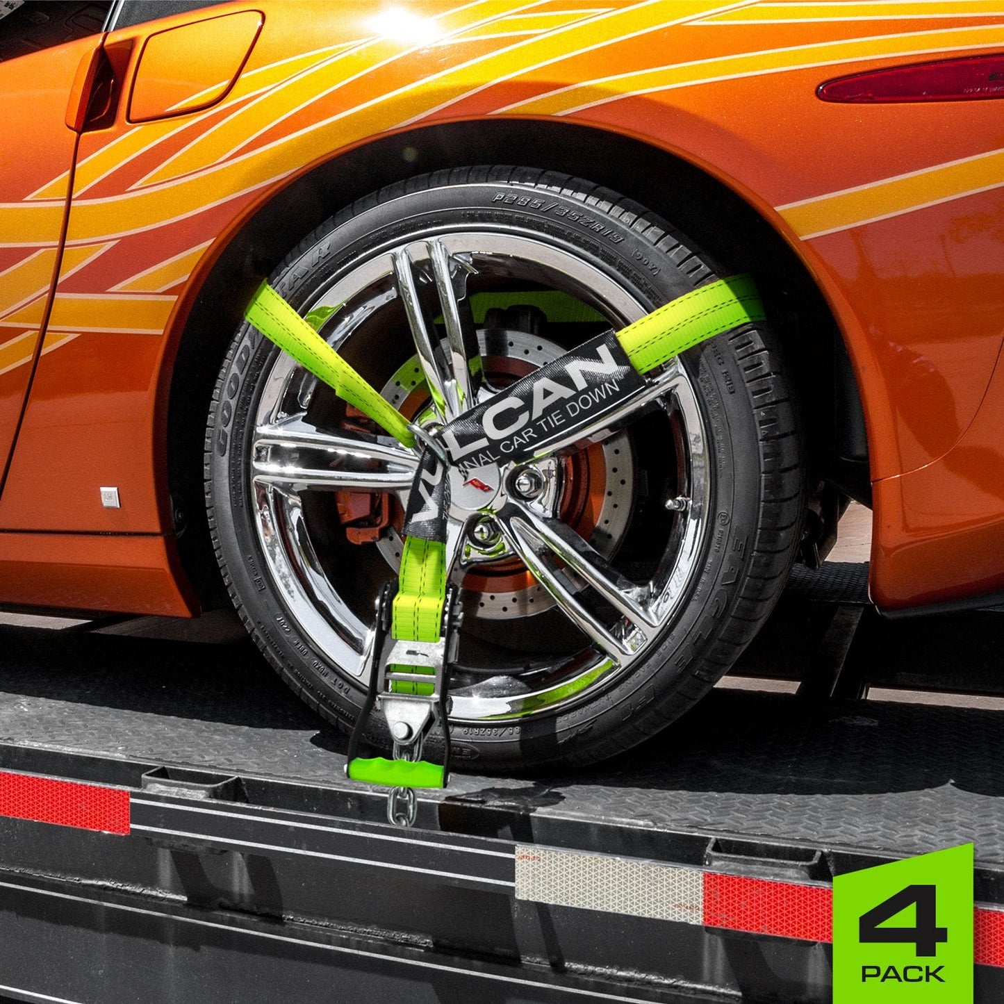 VULCAN Car Tie Down with Chain Anchors - Lasso Style - 2 Inch x 96 Inch - 3,300 Pound Safe Working Load