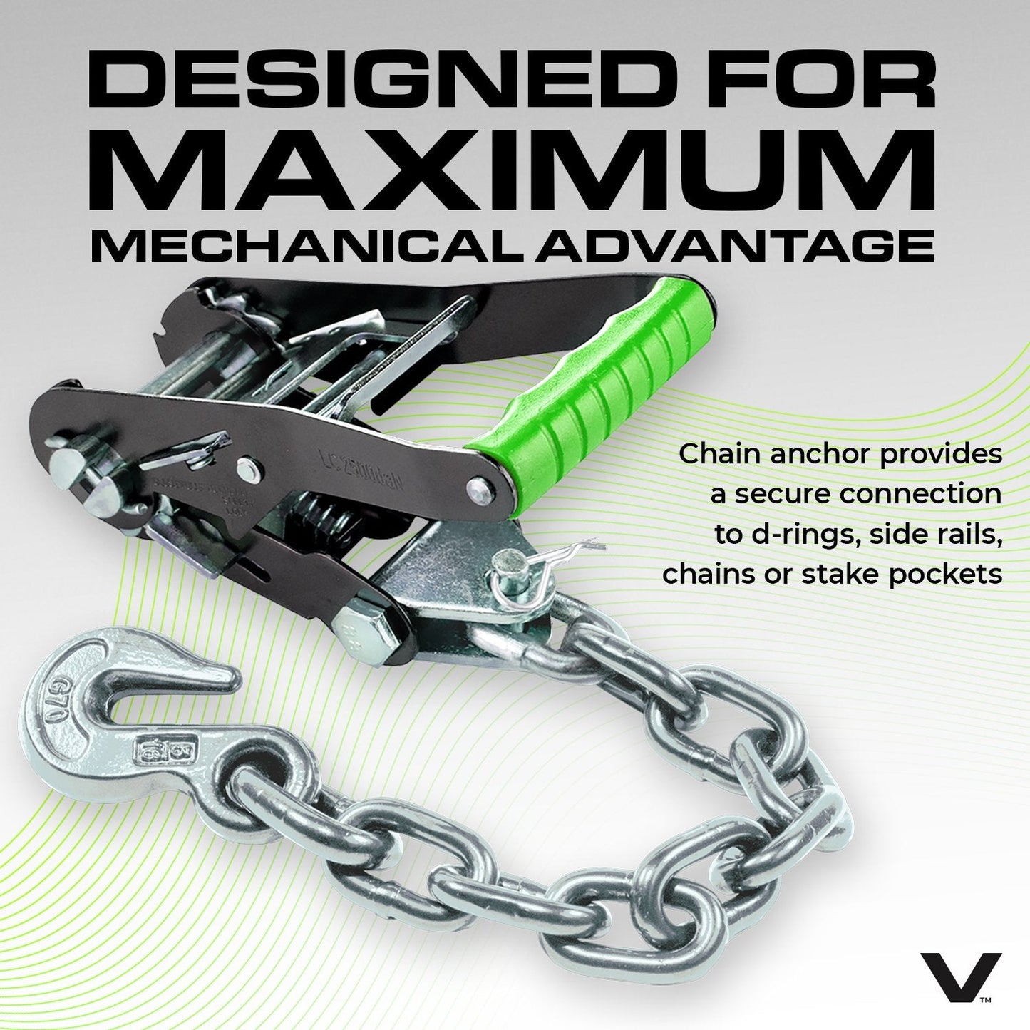 VULCAN Car Tie Down with Chain Anchors - Lasso Style - 2 Inch x 96 Inch - 3,300 Pound Safe Working Load