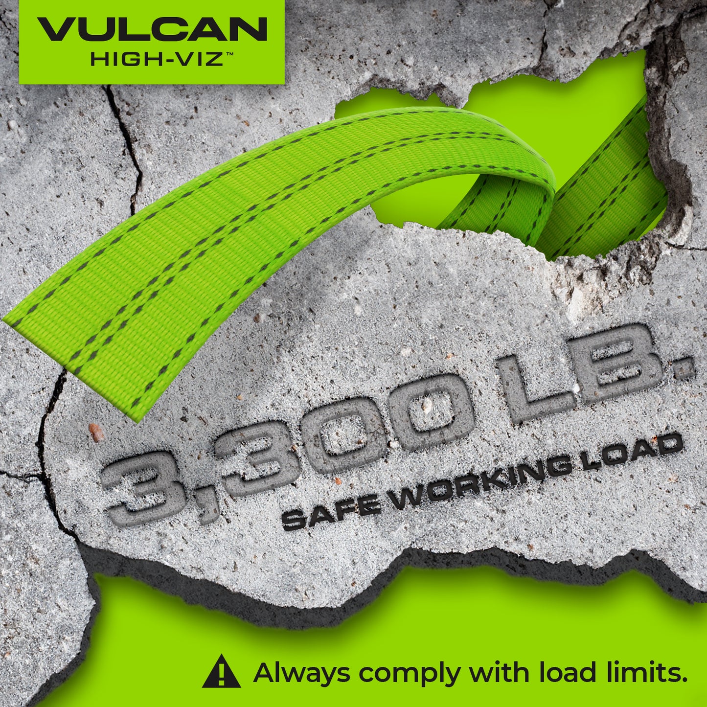 VULCAN Car Tie Down with Chain Anchors - Lasso Style - 2 Inch x 96 Inch - 4 Pack - High-Viz - 3,300 Pound Safe Working Load