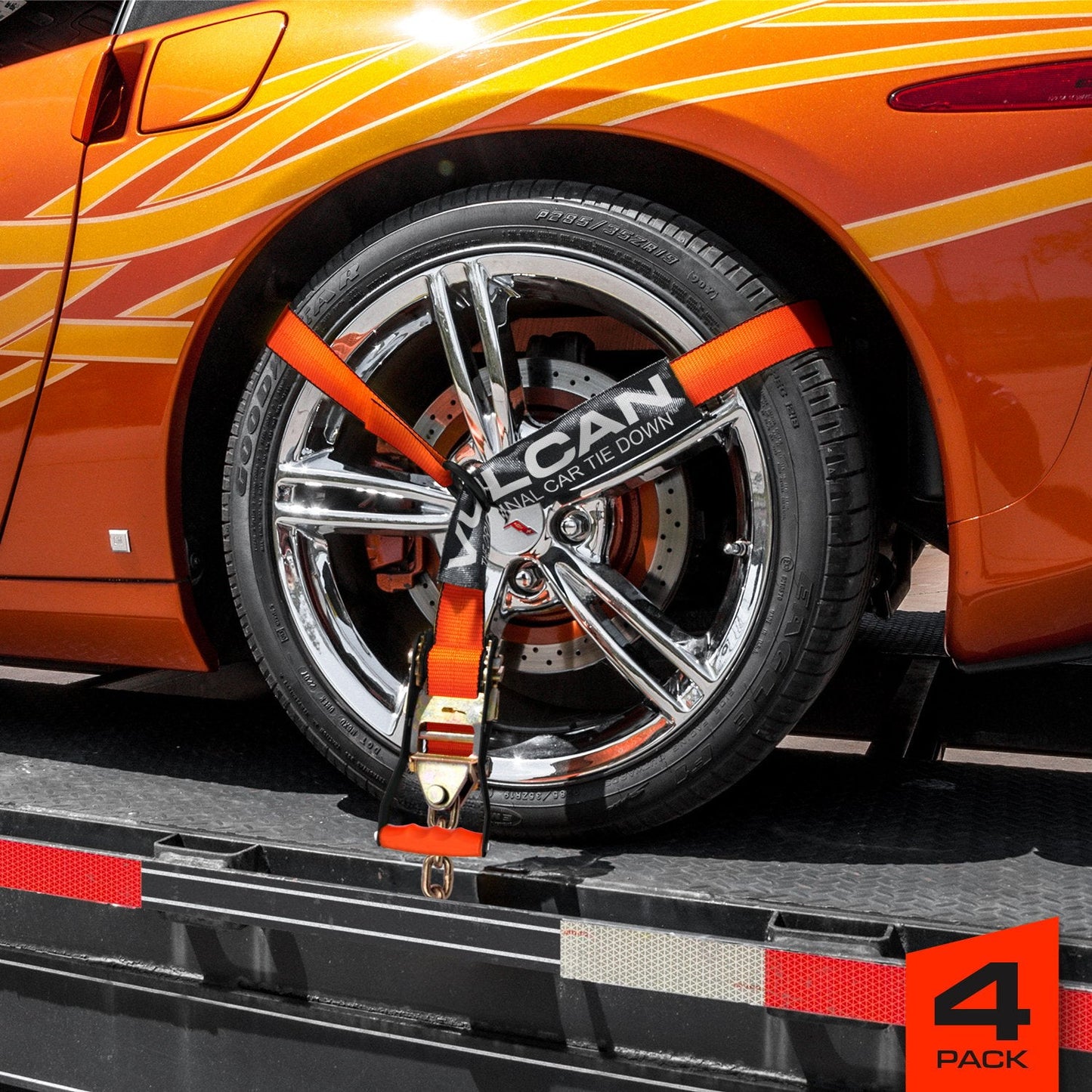 VULCAN Car Tie Down with Chain Anchors - Lasso Style - 2 Inch x 96 Inch - 3,300 Pound Safe Working Load