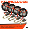 VULCAN Car Tie Down with Chain Anchors - Lasso Style - 2 Inch x 96 Inch - 3,300 Pound Safe Working Load
