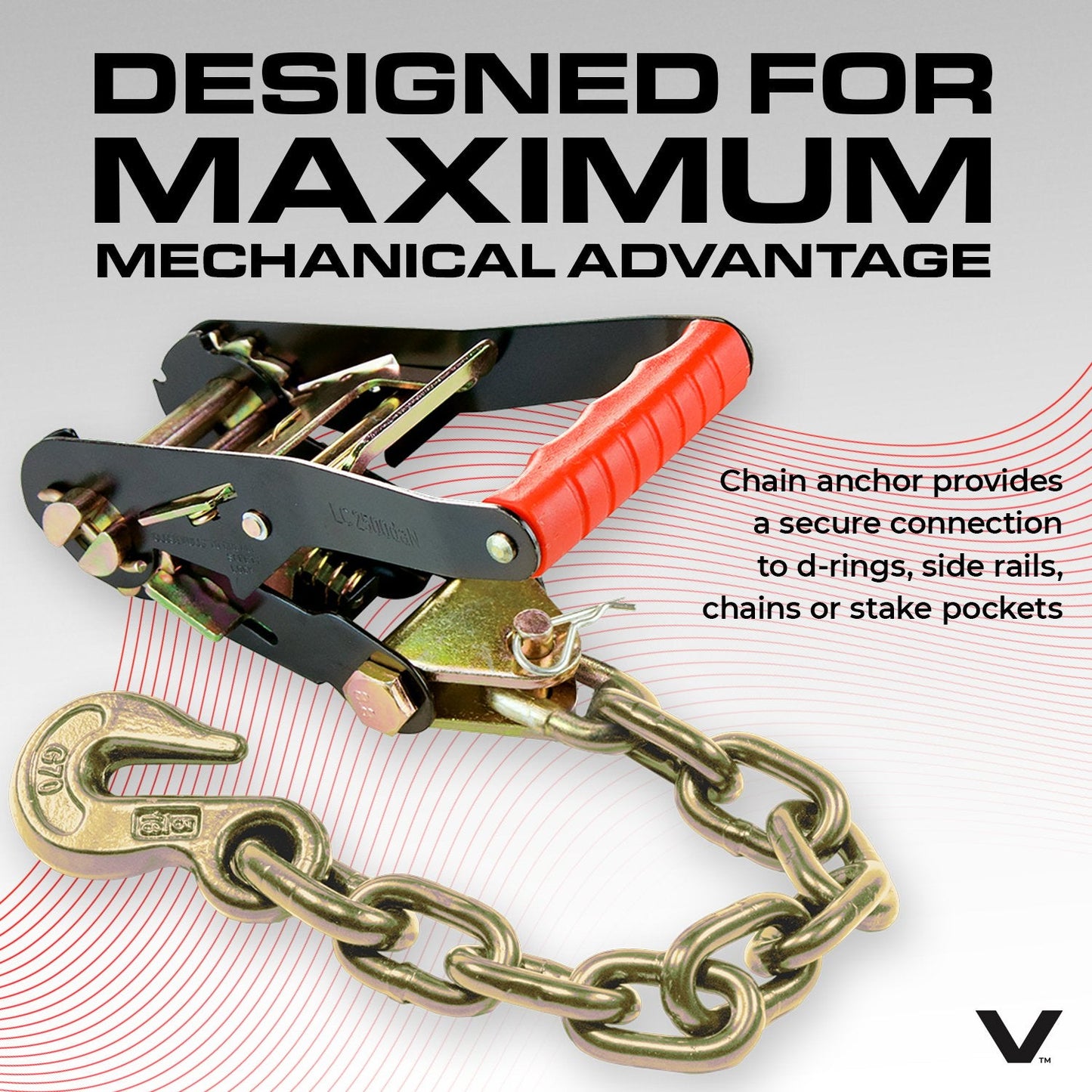 VULCAN Car Tie Down with Chain Anchors - Lasso Style - 2 Inch x 96 Inch - 3,300 Pound Safe Working Load