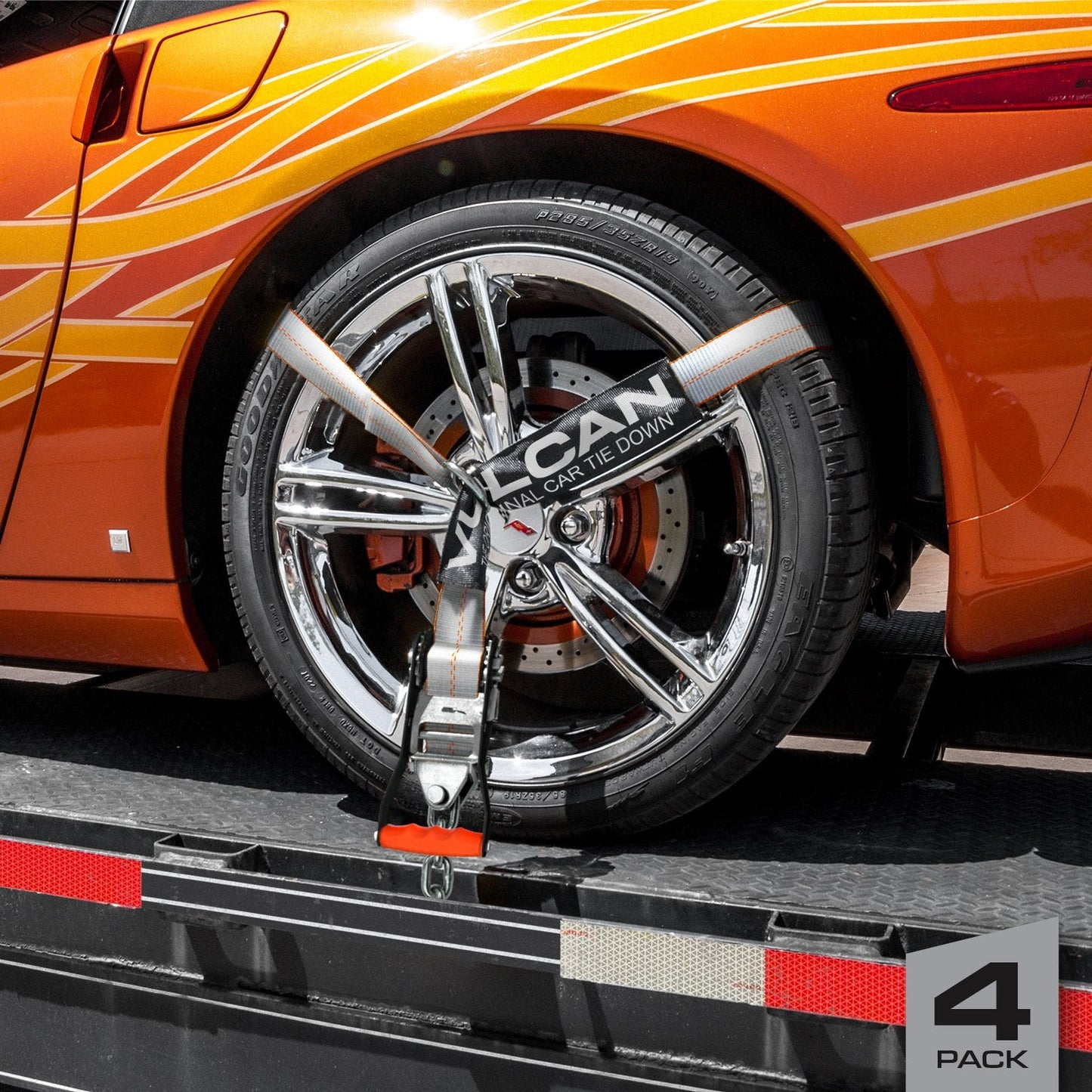 VULCAN Car Tie Down with Chain Anchors - Lasso Style - 2 Inch x 96 Inch - 3,300 Pound Safe Working Load