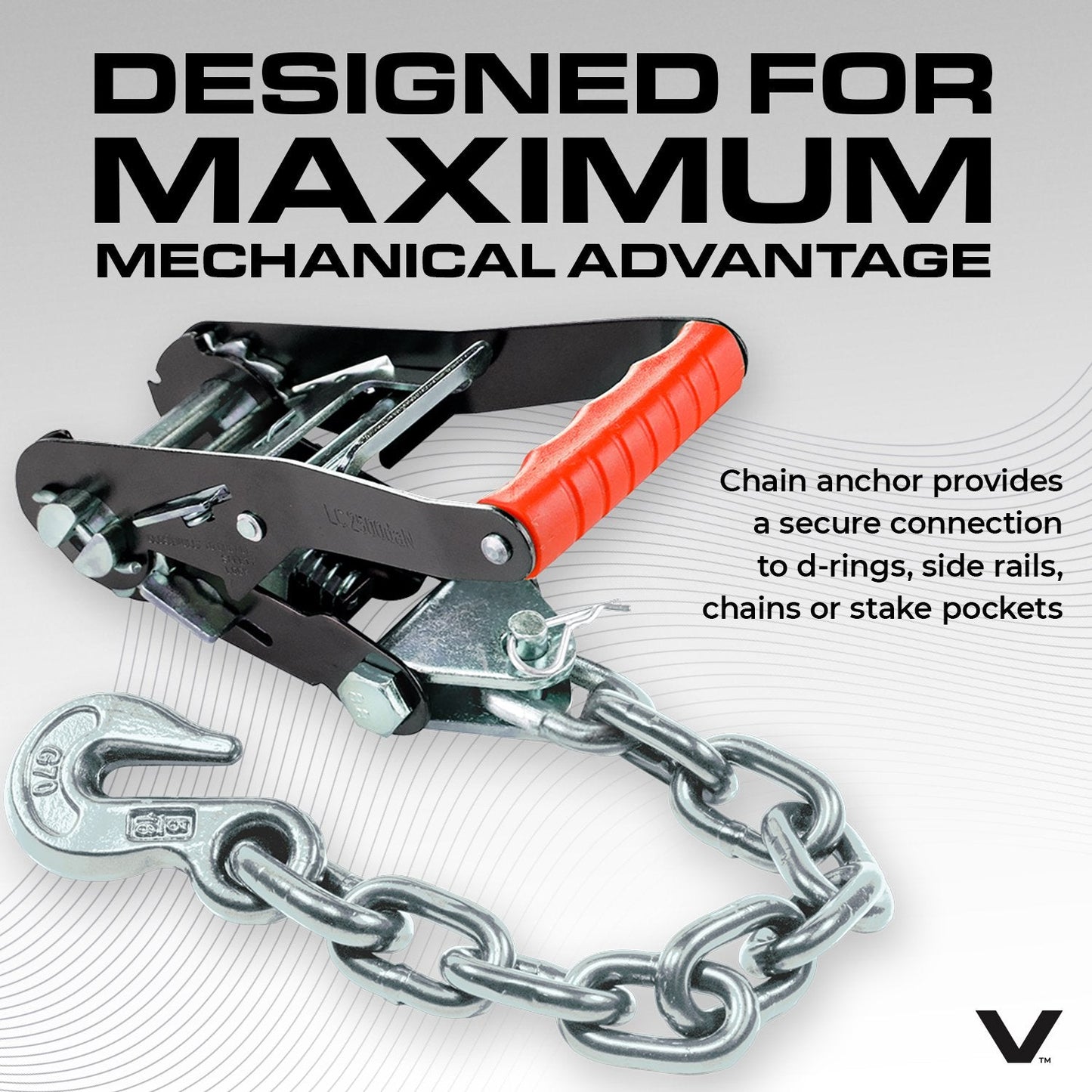 VULCAN Car Tie Down with Chain Anchors - Lasso Style - 2 Inch x 96 Inch - 3,300 Pound Safe Working Load