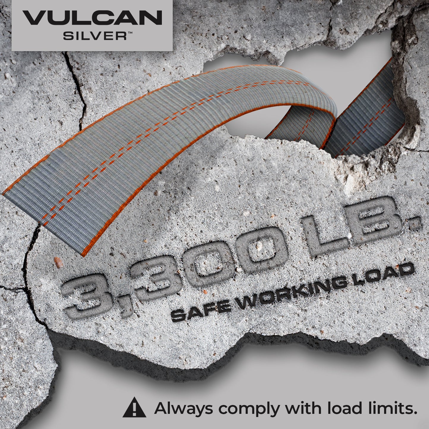 VULCAN Car Tie Down with Chain Anchors - Lasso Style - 2 Inch x 96 Inch - 4 Pack - Silver Series - 3,300 Pound Safe Working Load