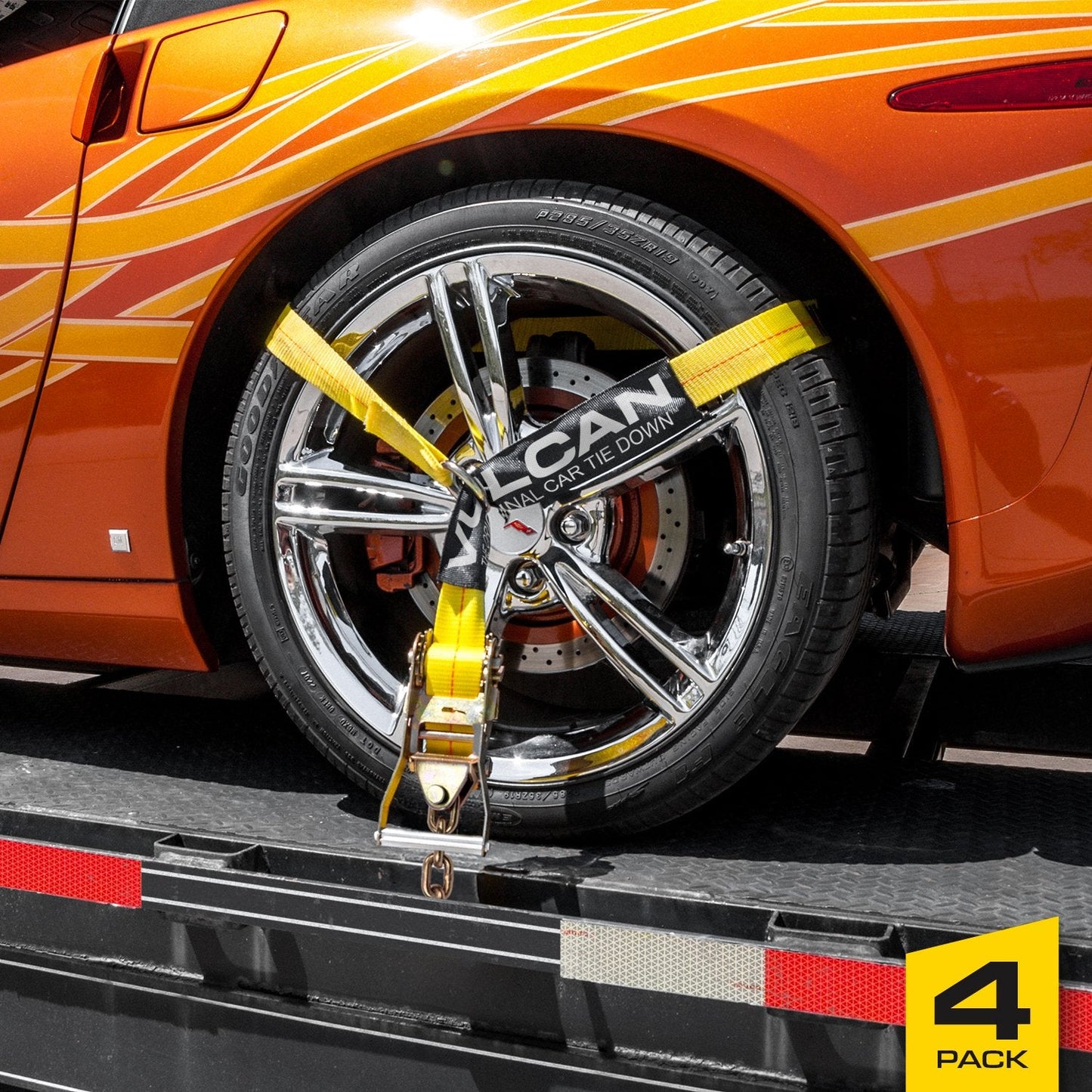 VULCAN Car Tie Down with Chain Anchors - Lasso Style - 2 Inch x 96 Inch - 3,300 Pound Safe Working Load