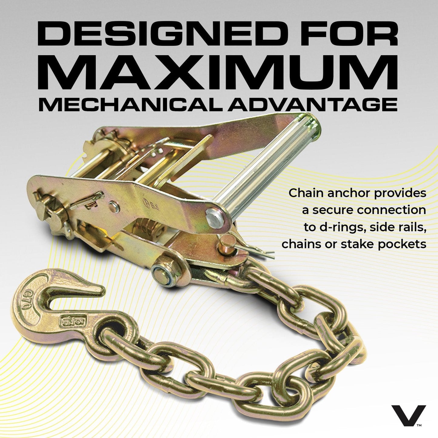 VULCAN Car Tie Down with Chain Anchors - Lasso Style - 2 Inch x 96 Inch - 3,300 Pound Safe Working Load