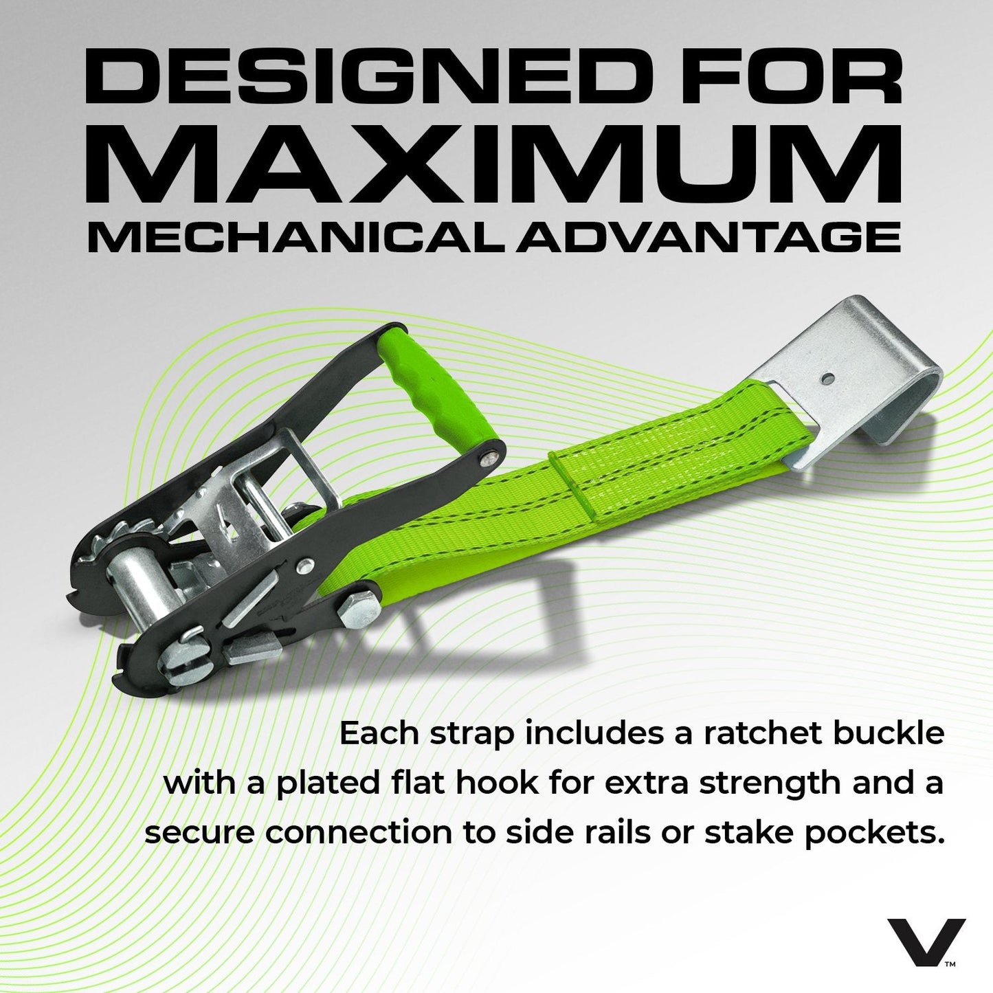 VULCAN Car Tie Down - Flat Hooks - Lasso Style - 2 Inch x 96 Inch - 3,300 Pound Safe Working Load