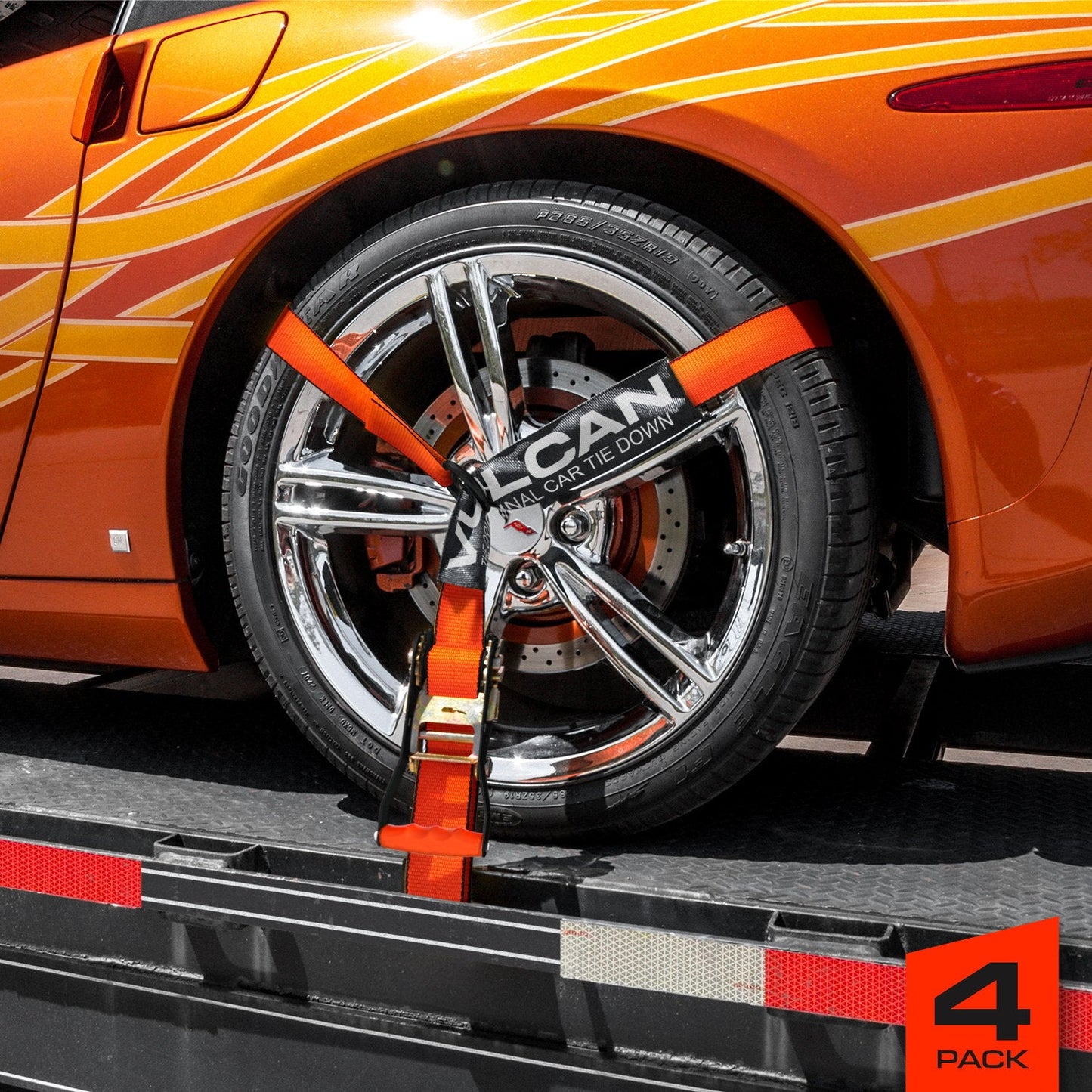 VULCAN Car Tie Down - Flat Hooks - Lasso Style - 2 Inch x 96 Inch - 3,300 Pound Safe Working Load