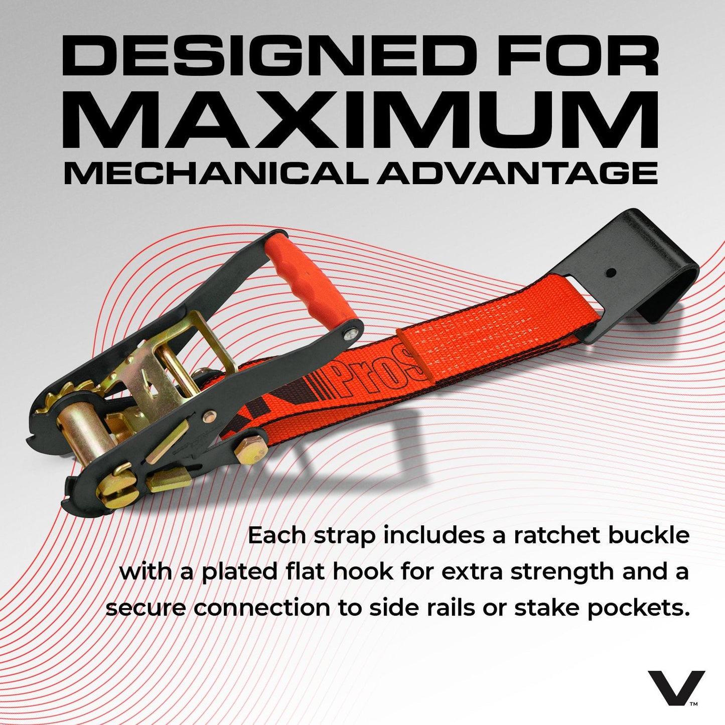 VULCAN Car Tie Down - Flat Hooks - Lasso Style - 2 Inch x 96 Inch - 3,300 Pound Safe Working Load