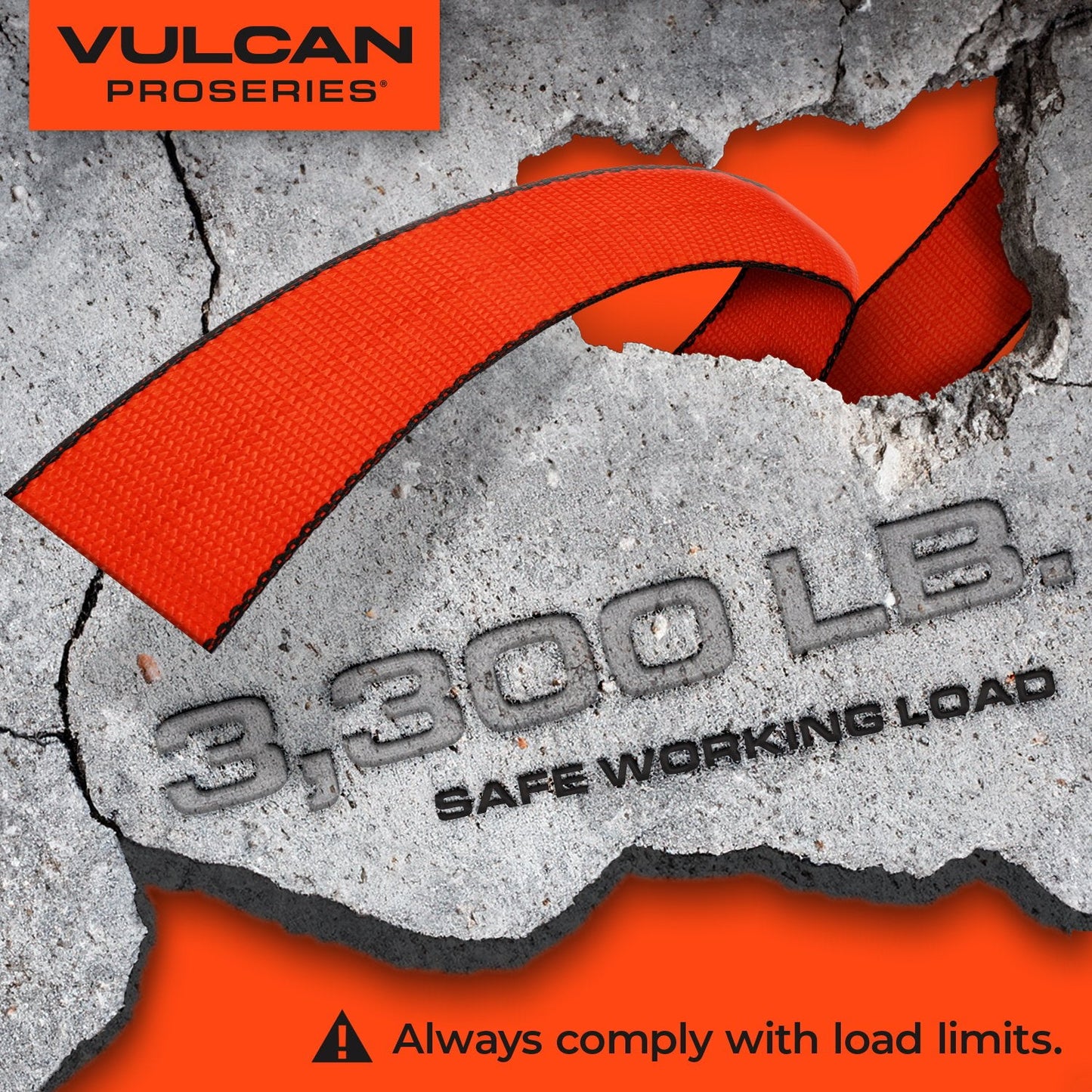 VULCAN Car Tie Down - Flat Hooks - Lasso Style - 2 Inch x 96 Inch - 3,300 Pound Safe Working Load