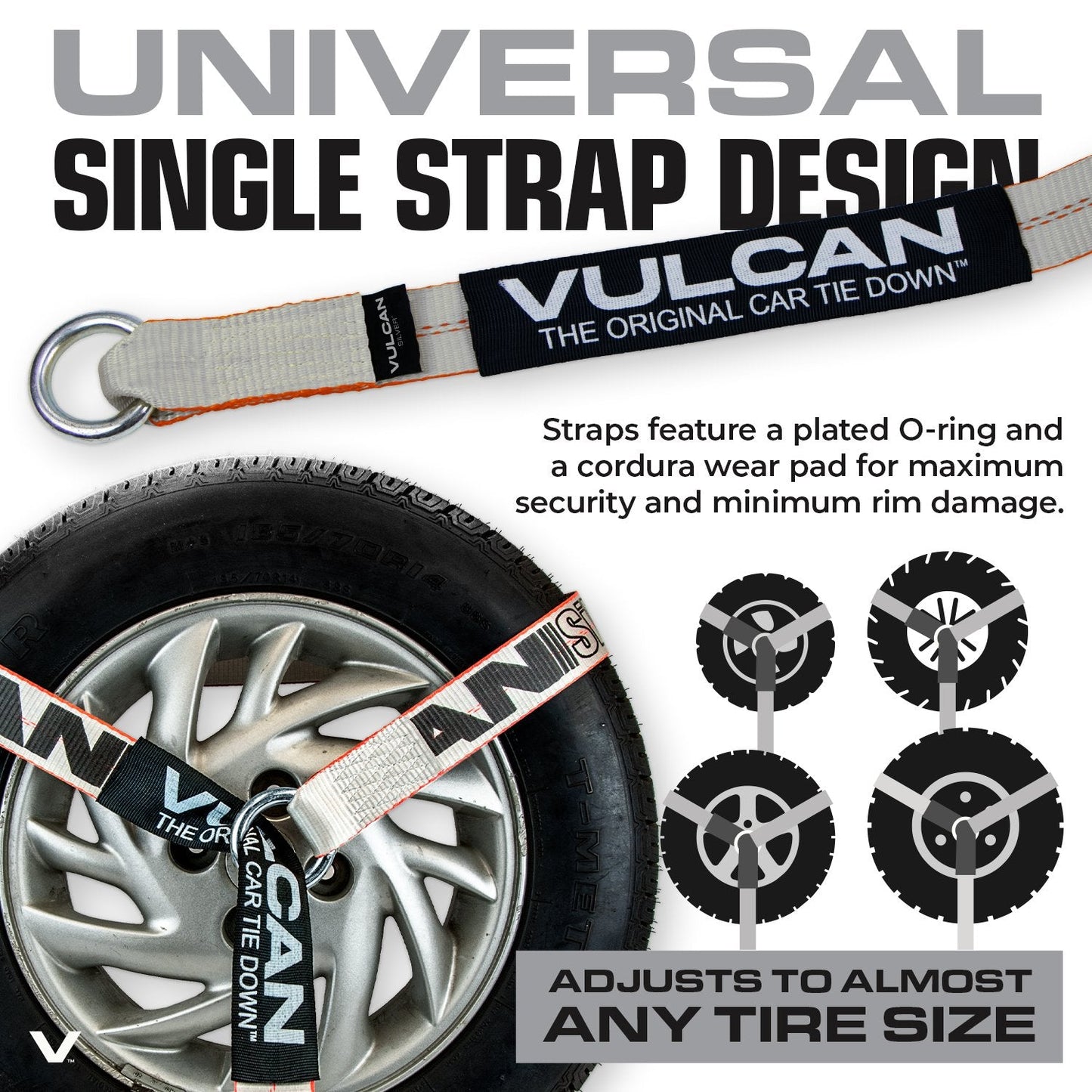 VULCAN Car Tie Down - Flat Hooks - Lasso Style - 2 Inch x 96 Inch - 3,300 Pound Safe Working Load