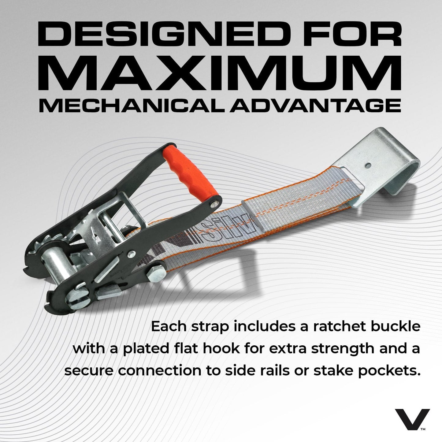 VULCAN Car Tie Down - Flat Hooks - Lasso Style - 2 Inch x 96 Inch - 3,300 Pound Safe Working Load