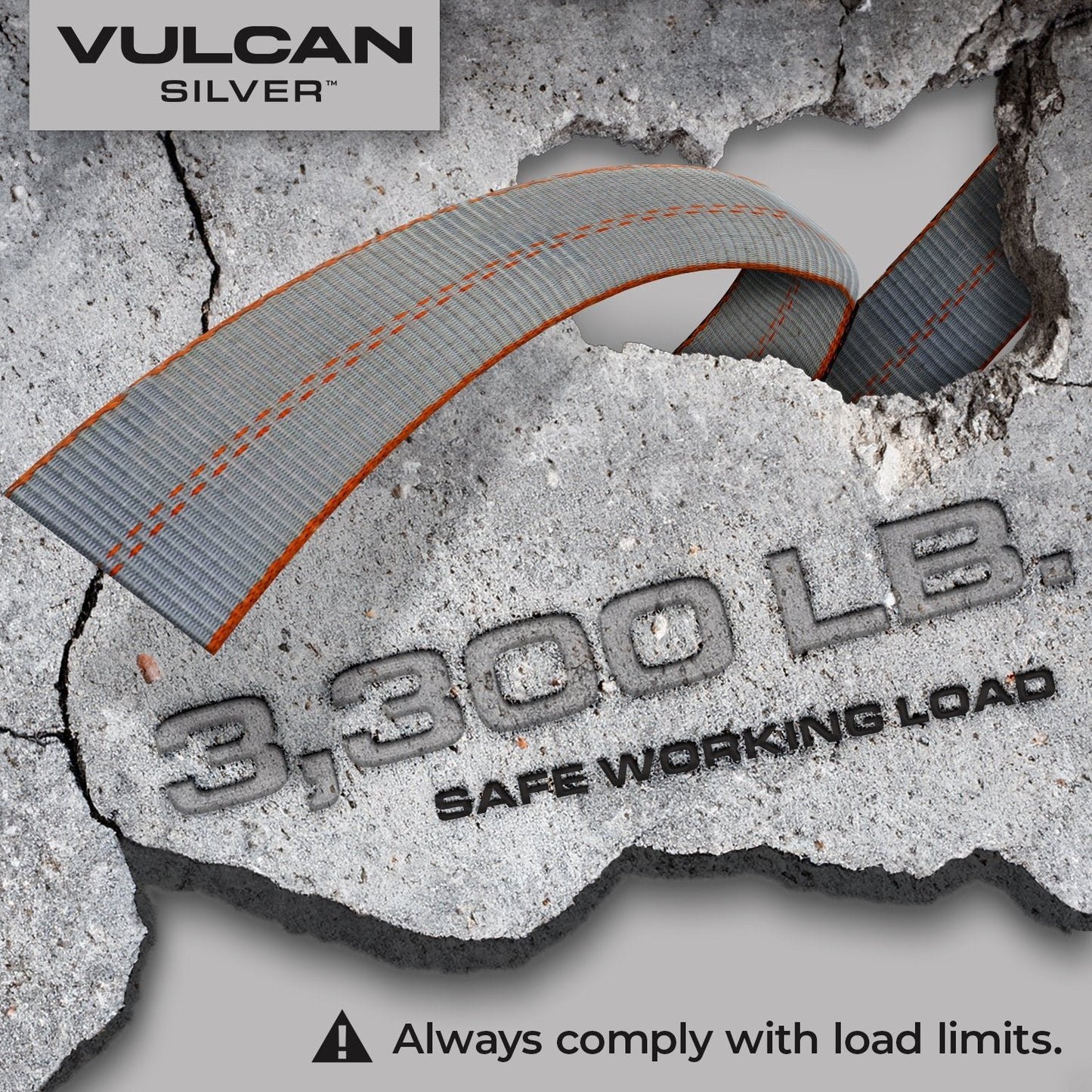 VULCAN Car Tie Down - Flat Hooks - Lasso Style - 2 Inch x 96 Inch - 3,300 Pound Safe Working Load
