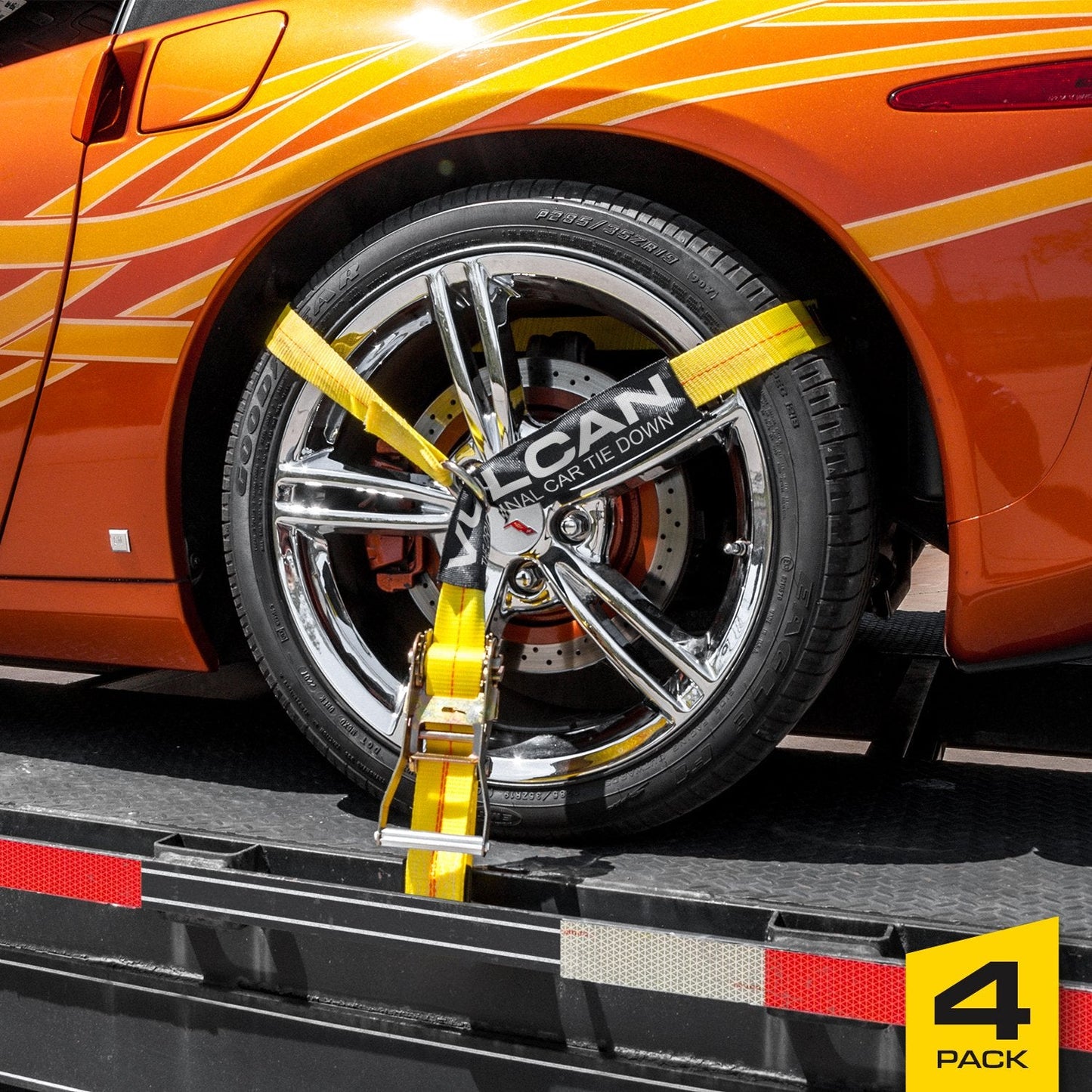 VULCAN Car Tie Down - Flat Hooks - Lasso Style - 2 Inch x 96 Inch - 3,300 Pound Safe Working Load