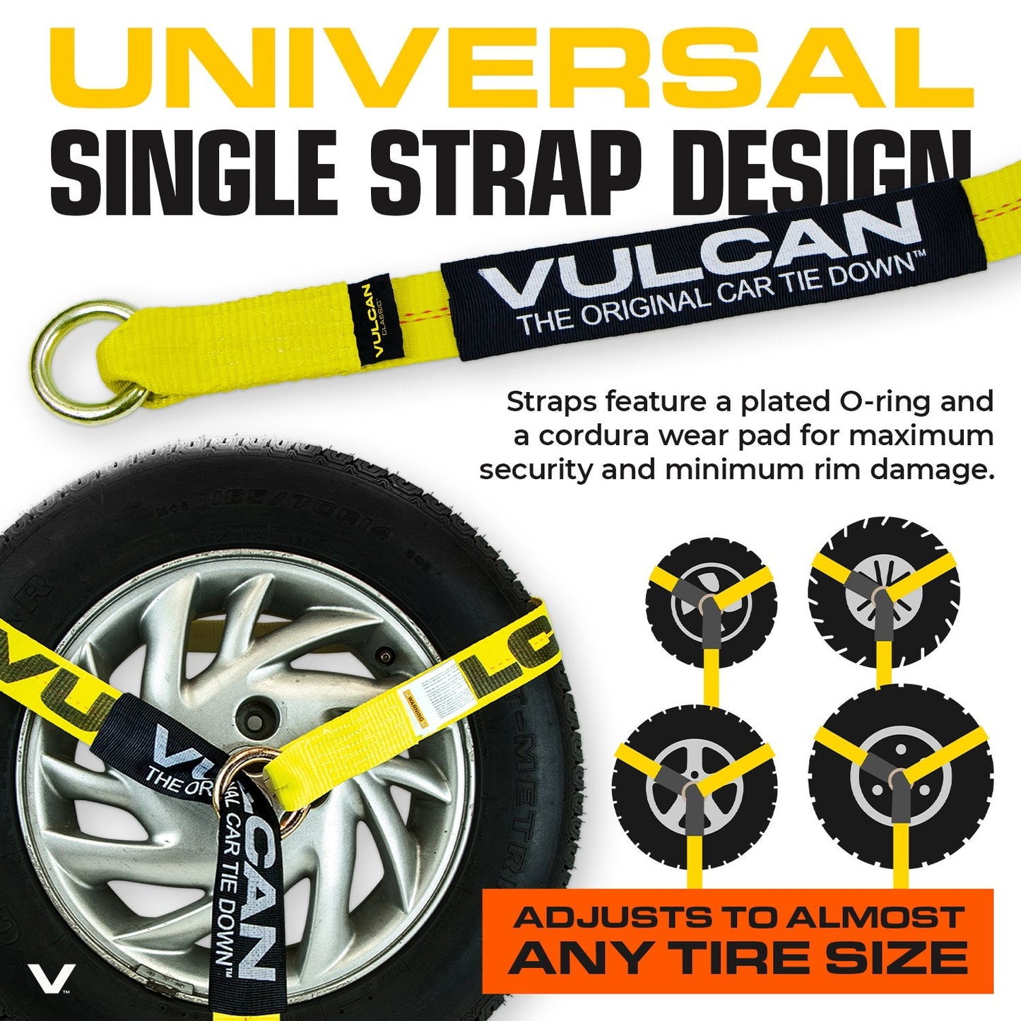 VULCAN Car Tie Down - Flat Hooks - Lasso Style - 2 Inch x 96 Inch - 3,300 Pound Safe Working Load