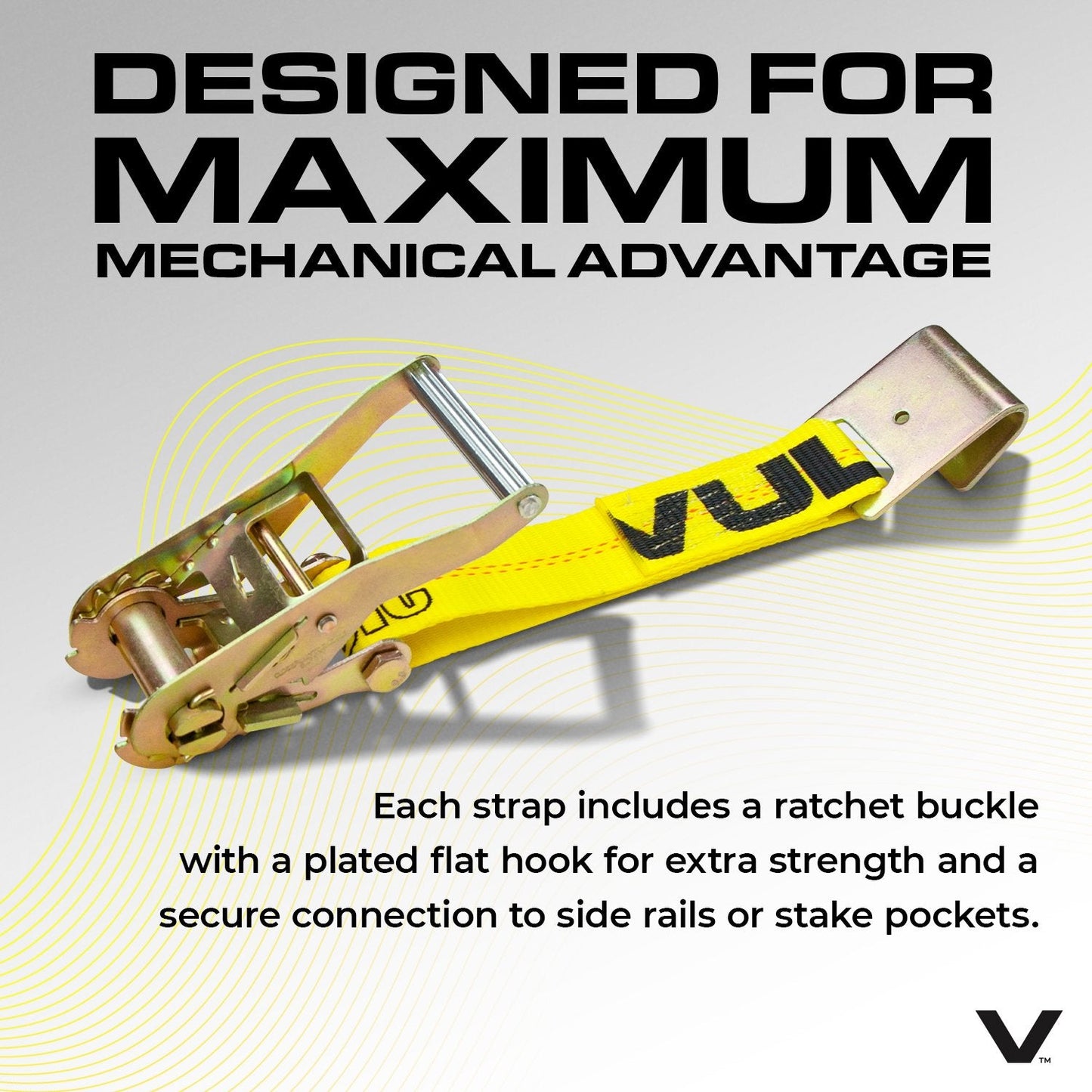 VULCAN Car Tie Down - Flat Hooks - Lasso Style - 2 Inch x 96 Inch - 3,300 Pound Safe Working Load
