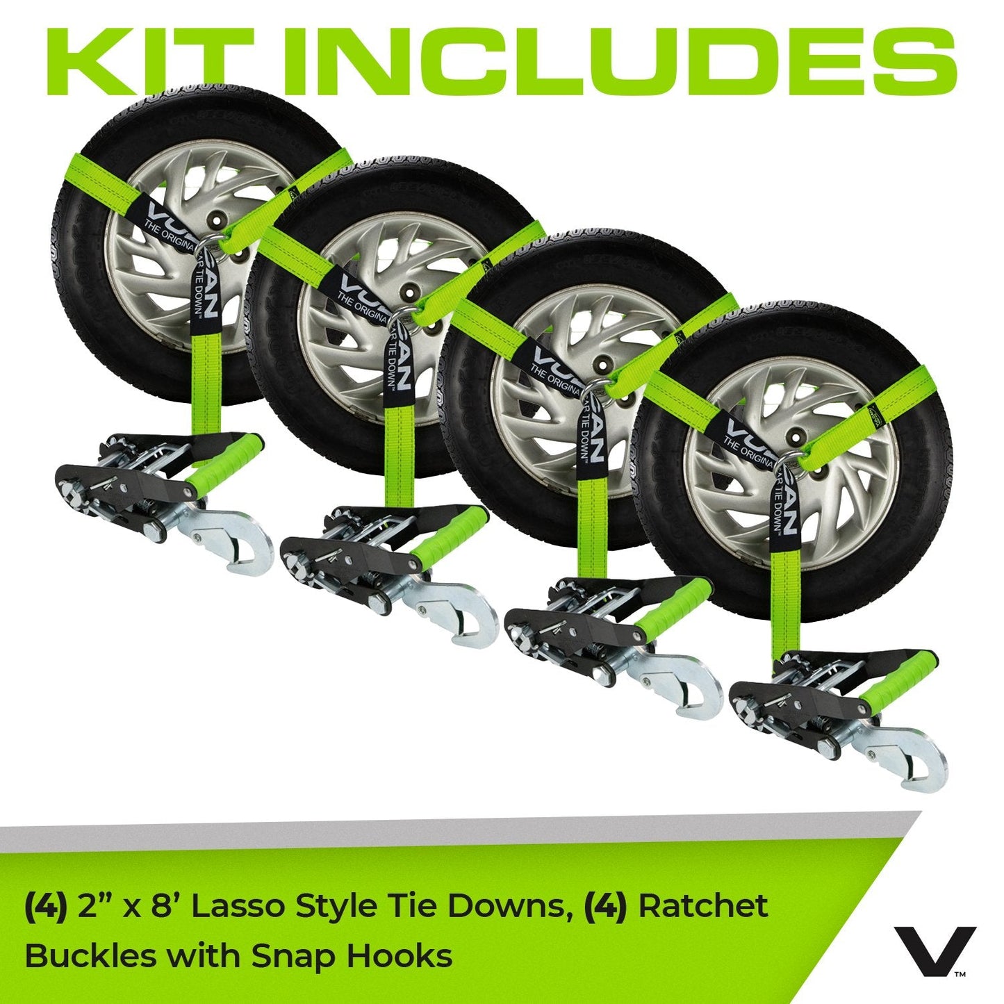 VULCAN Car Tie Down with Snap Hooks - Lasso Style - 2 Inch x 96 Inch - 3,300 Pound Safe Working Load