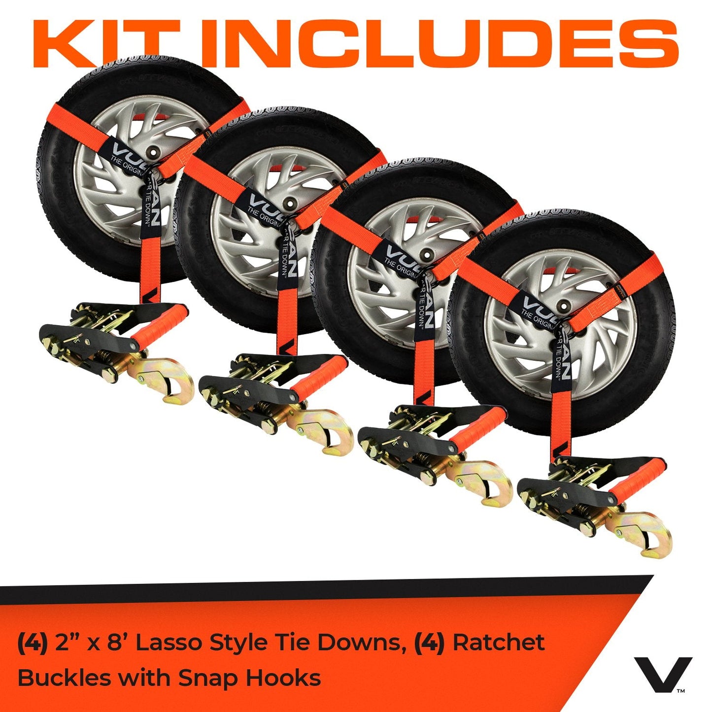 VULCAN Car Tie Down with Snap Hooks - Lasso Style - 2 Inch x 96 Inch - 3,300 Pound Safe Working Load